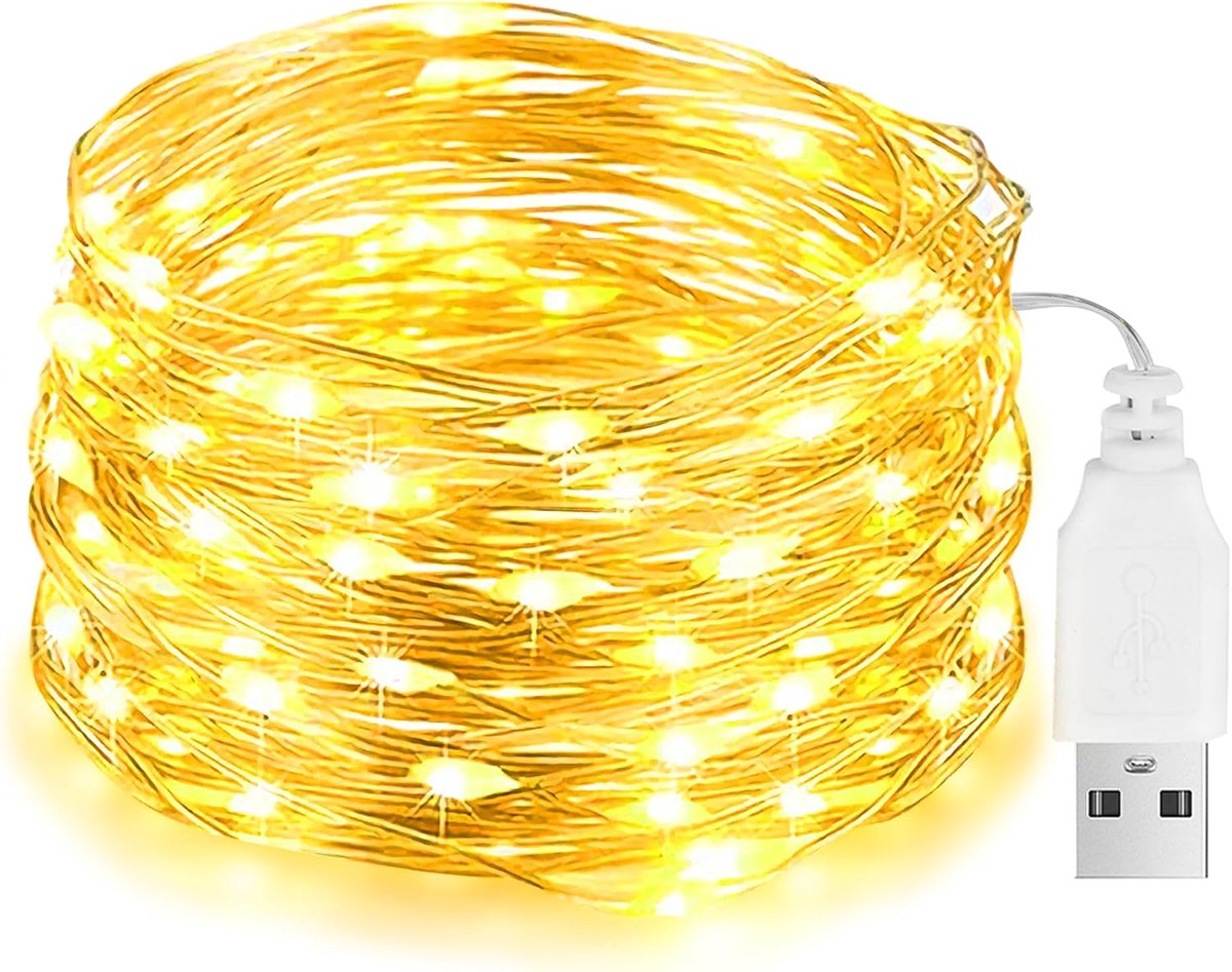 Lichtsnoer 10m - 100 LED - Op Batterijen - IP65 Waterdicht - Warmwit - Kerst - Voor Buiten