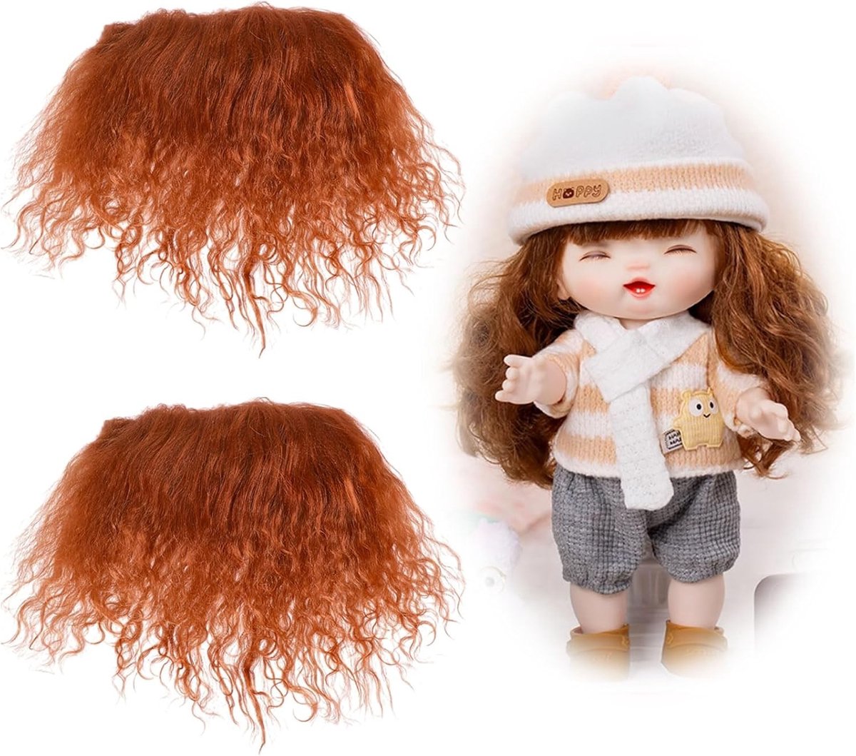 2 Stuks Poppenhaar Locks voor het Maken van Poppenhaar, Figurine Wigs en DIY Accessoires in Roodbruin
