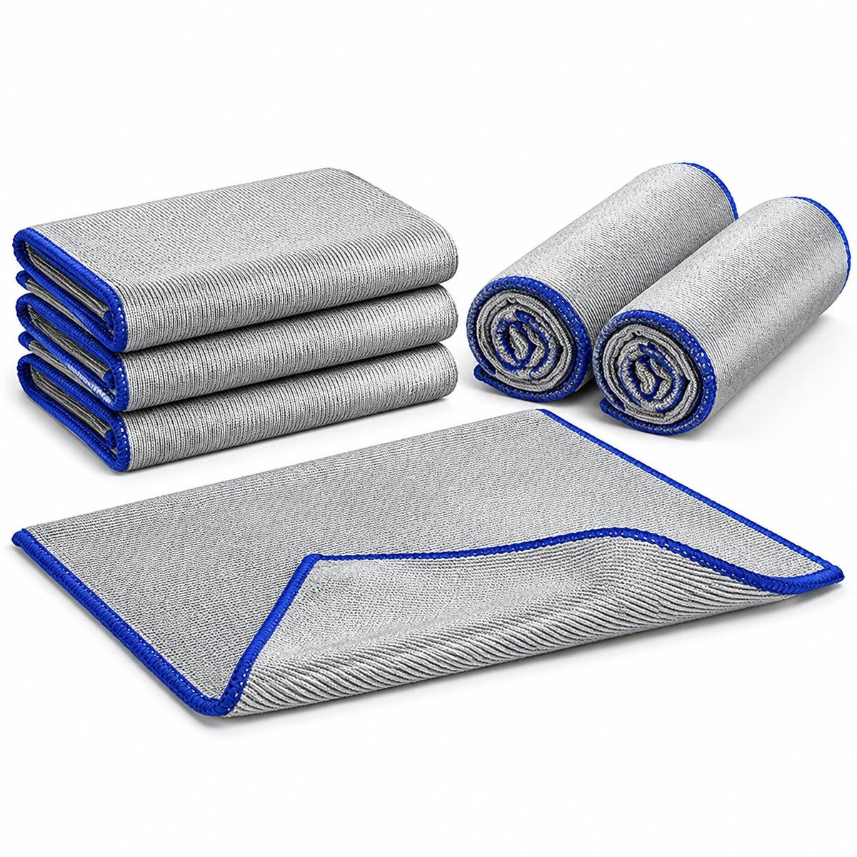 R&H® 2-in-1 Microvezel Schoonmaakdoekjes voor Ramen en Glas, 400 GSM Pluisvrij, Dubbelzijdig, 30x30 cm, Set van 6
