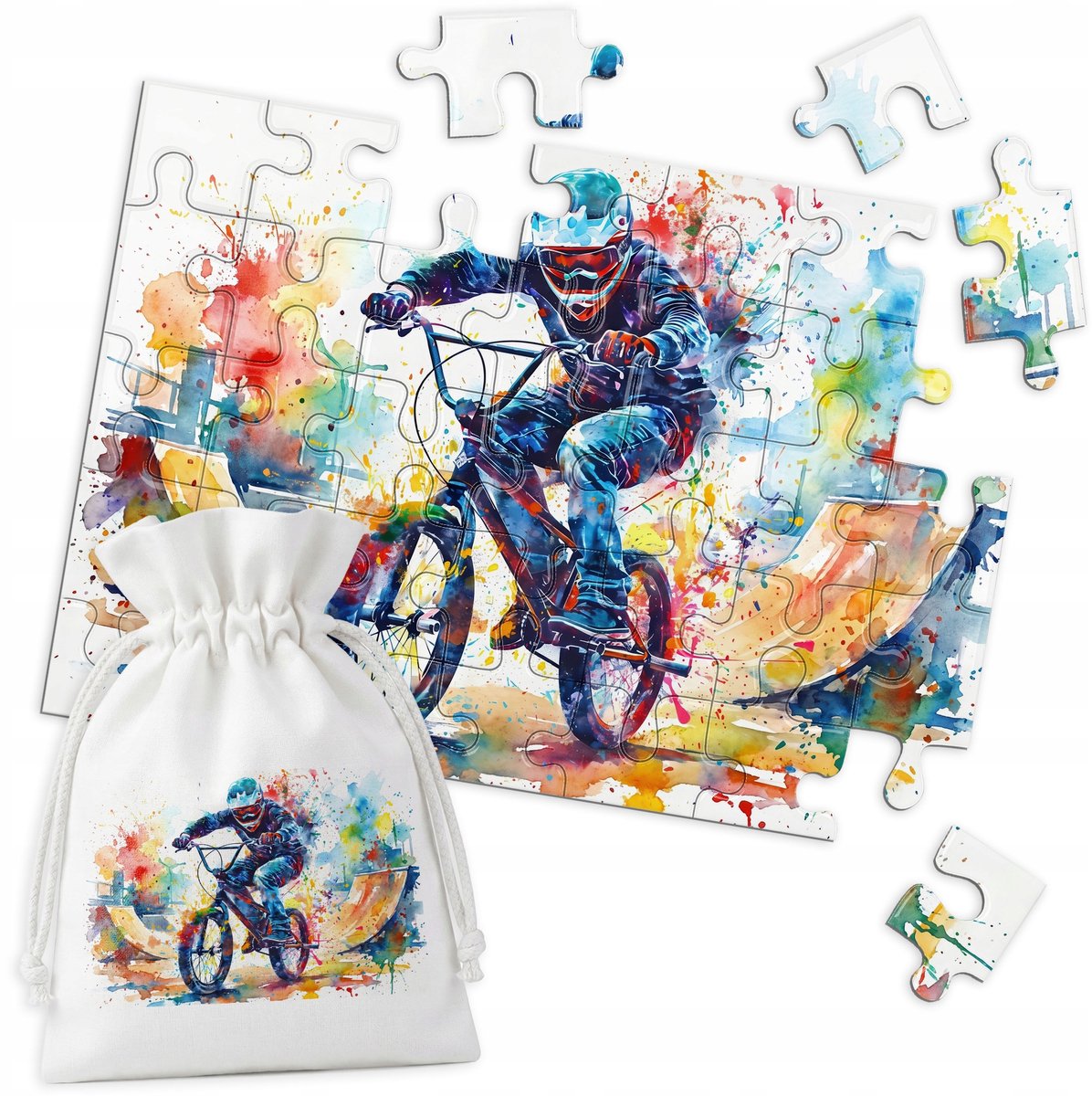 Merkloos Puzzel 35 Stukjes - Sport BMX Fiets Aquarel