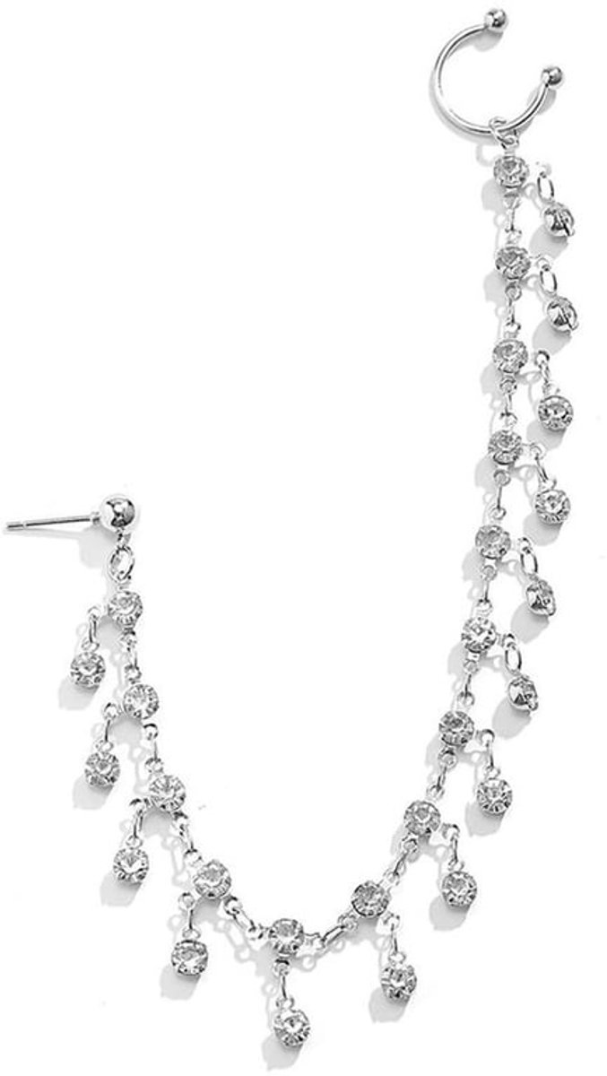 Punk nep-neusring - Neusring met oorhanger - Rhinestone-tassel hangers - Zilver - Niet-piercing - Indiase sieraden - Geschikt voor vrouwen