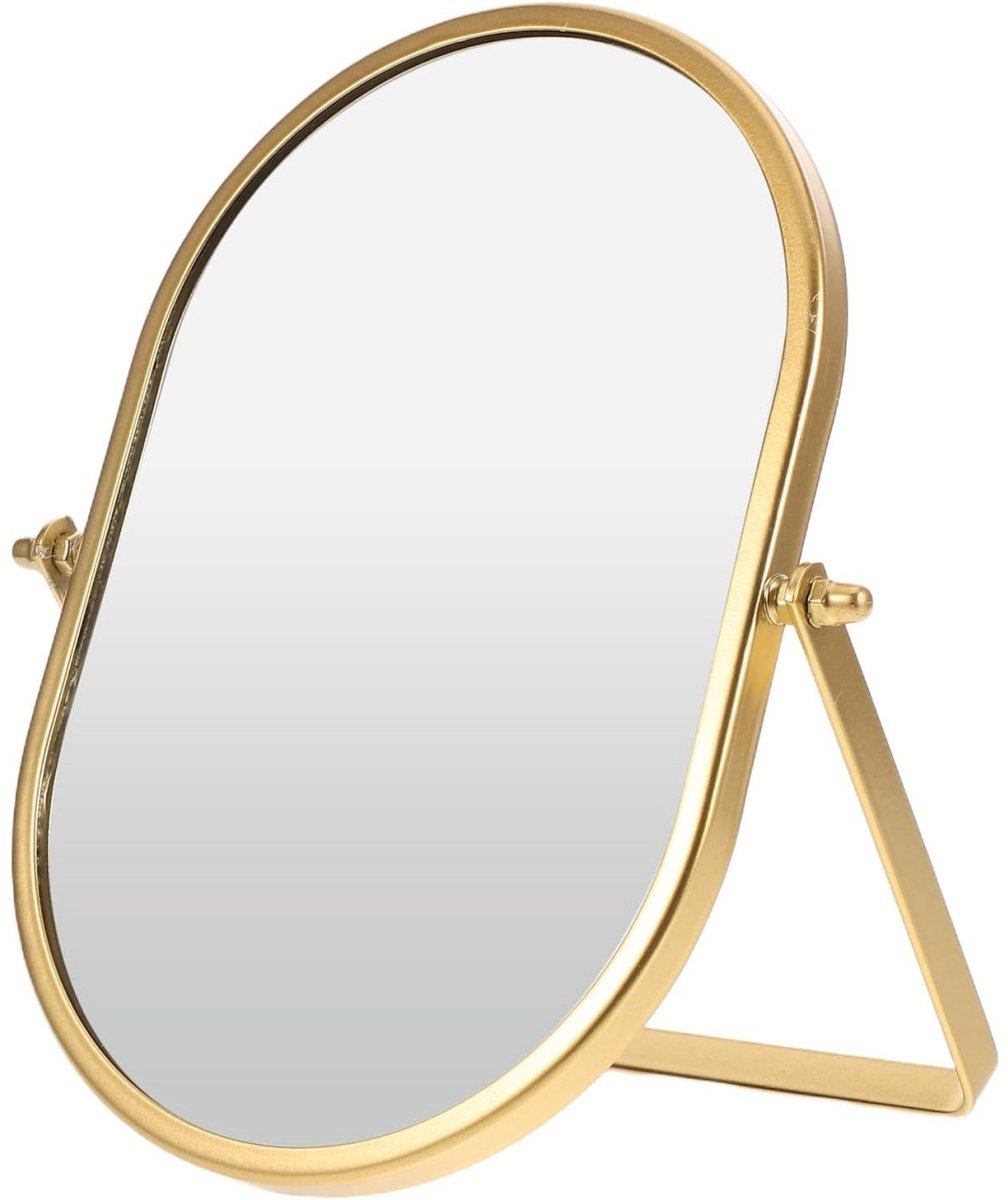 Ovale Spiegel - Ovaal Make-up Spiegel - Tafelspiegel - Verstelbare Neigingshoek - Compact Ontwerp - Goud Metaal - Elegant Design - Eenvoudige Mobiliteit - 1 Stuk