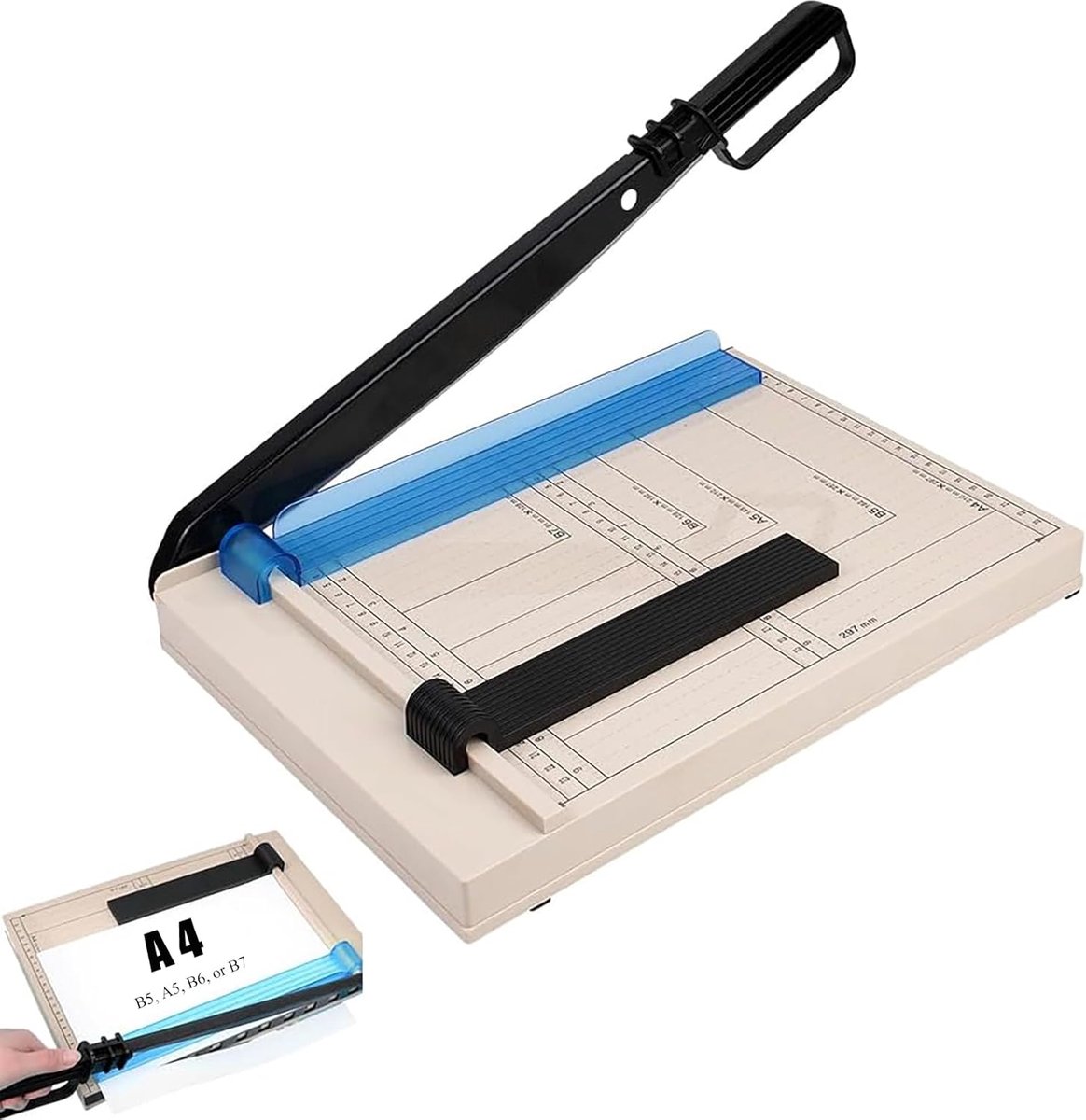 Professionele papiersnijder A4, handmatige hefboomsnijder met veiligheidsbescherming, snijdt tot 12 vellen, 36,5 x 25 x 3,5 cm