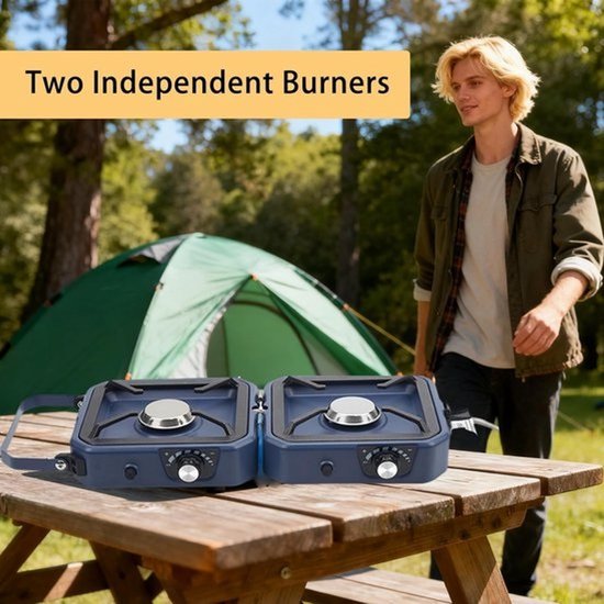 Gaskooktoestel - Camping Fornuis BBQ - Buiten Koken - Opvouwbaar Ontwerp - 54*22*8cm - Blauw — afbeelding 2