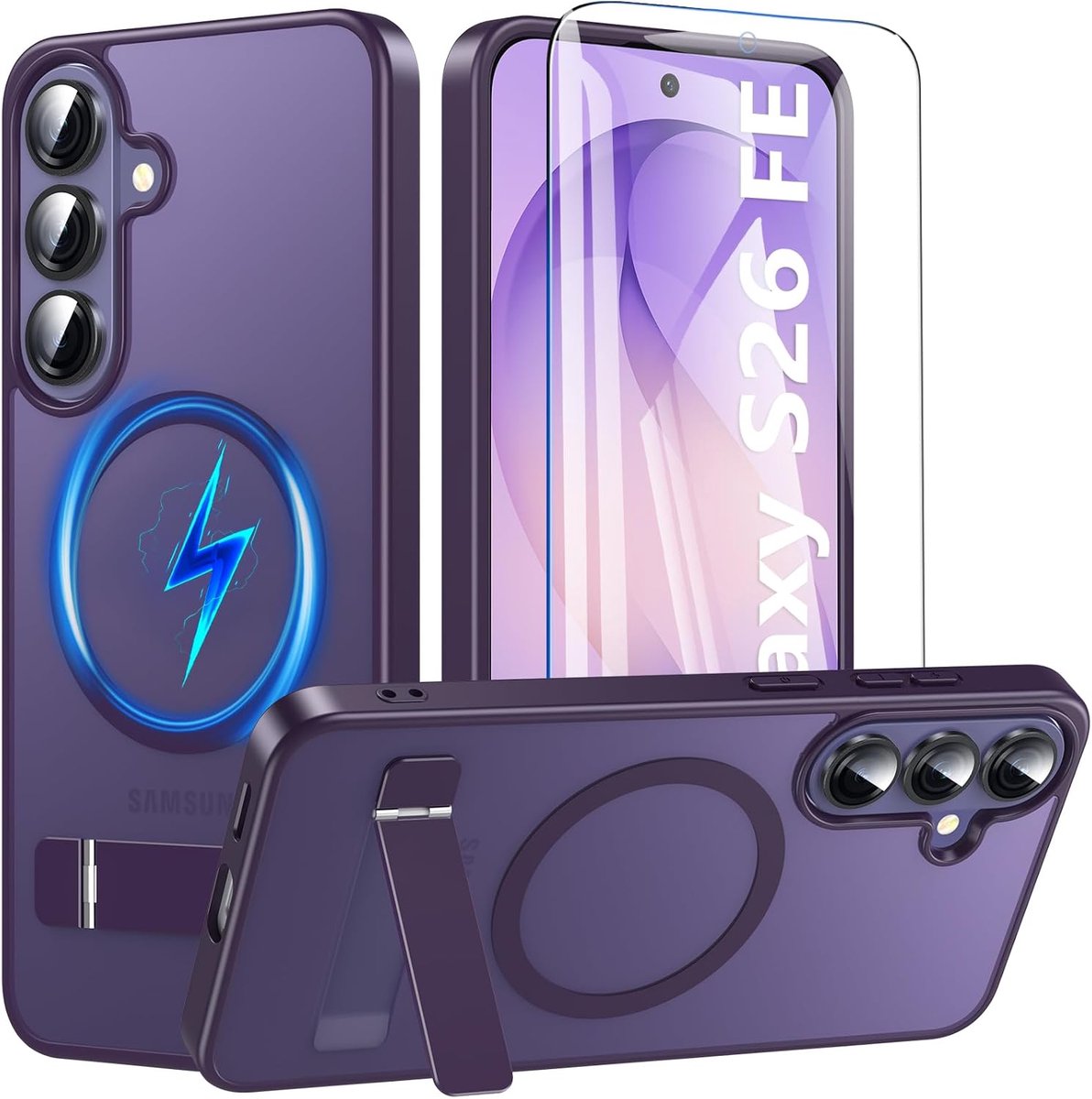 Zandarix Hoesje Geschikt voor Samsung Galaxy S26 FE - Geschikt voor Mag - 1x Screenprotector - Military Protection Shockproof - Back Cover Hoesje - Paars