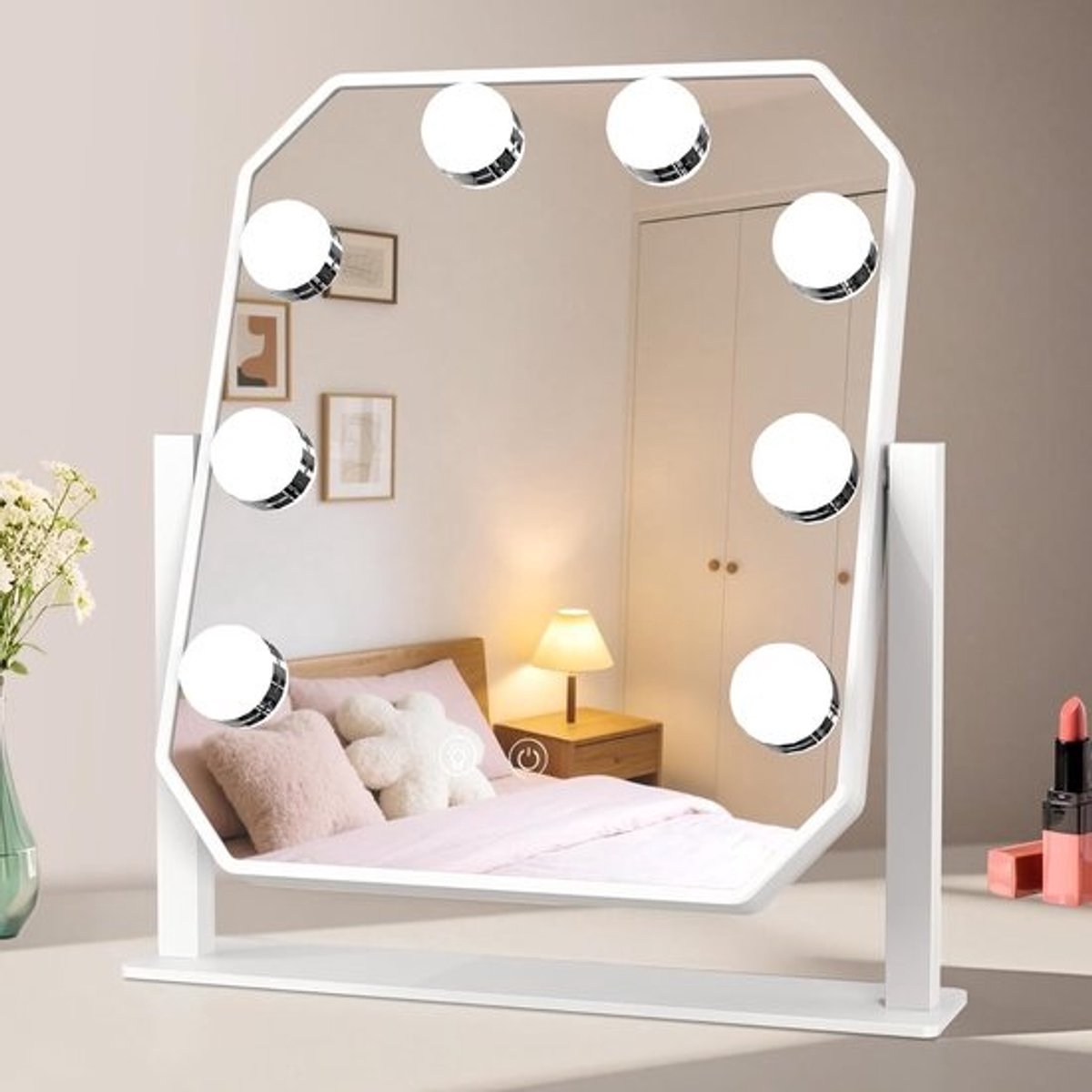 Hollywood Make-upspiegel - Wit - 8 LED-lampen - 360 graden draaibaar - Voor Make-up en Verzorging