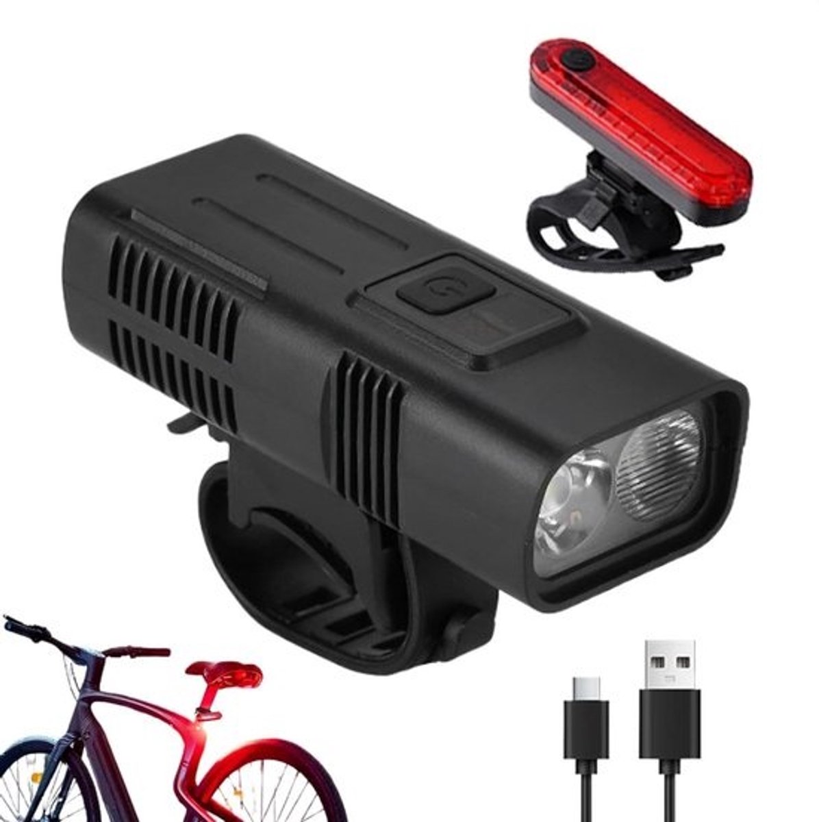 Fietslamp Oplaadbaar - Fietsverlichting Veiligheid - Veilig Fietsen - 1200mAh Batterij - 1000m Bereik - Zwart