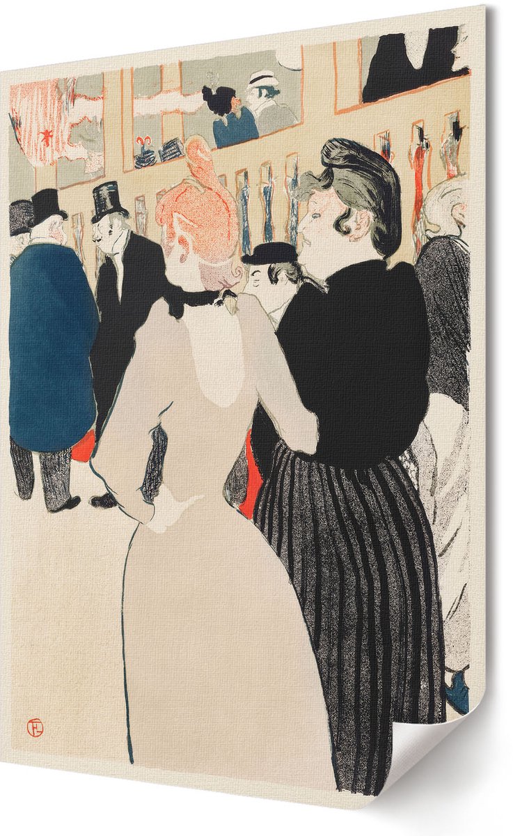 Coloray Polycanvas Wandposter - Bij De Moulin Rouge, Schilderen - 420 x 594 - Zwart Illustratie - Rechthoek - Muurkunst - Woonkamer, Slaapkamer, Kantoor - Klassiek