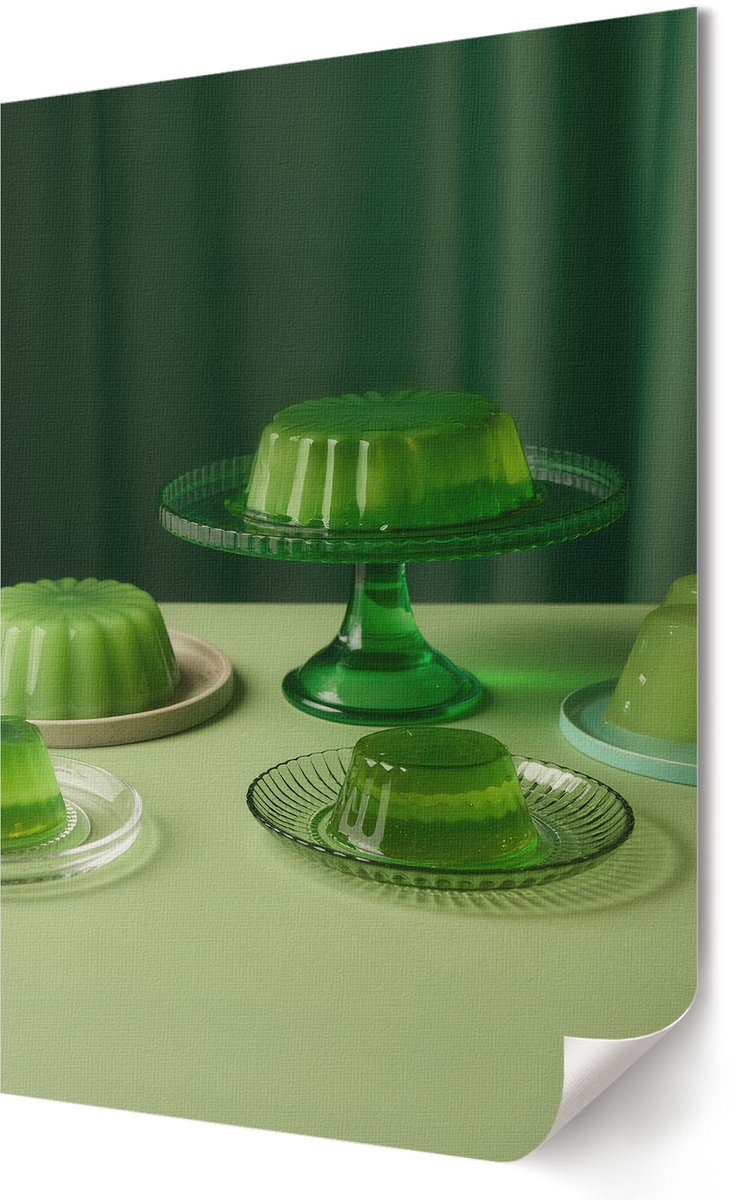 Coloray Polycanvas Poster - Groene Gelei, Fotografie - 420 x 594 - Groen Wanddecoratie - Rechthoek - Decoratieve poster - Woonkamer, Slaapkamer, Kantoor - Vintage