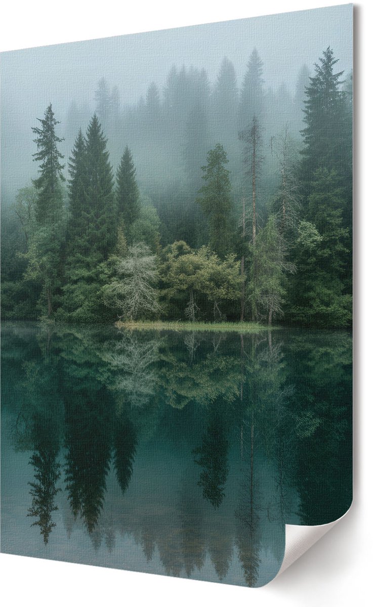 Coloray Polycanvas Poster - Mistig Meer, Fotografie - 594 x 840 - Groen Design - Rechthoek - Muurdecoratie - Woonkamer - Klassiek