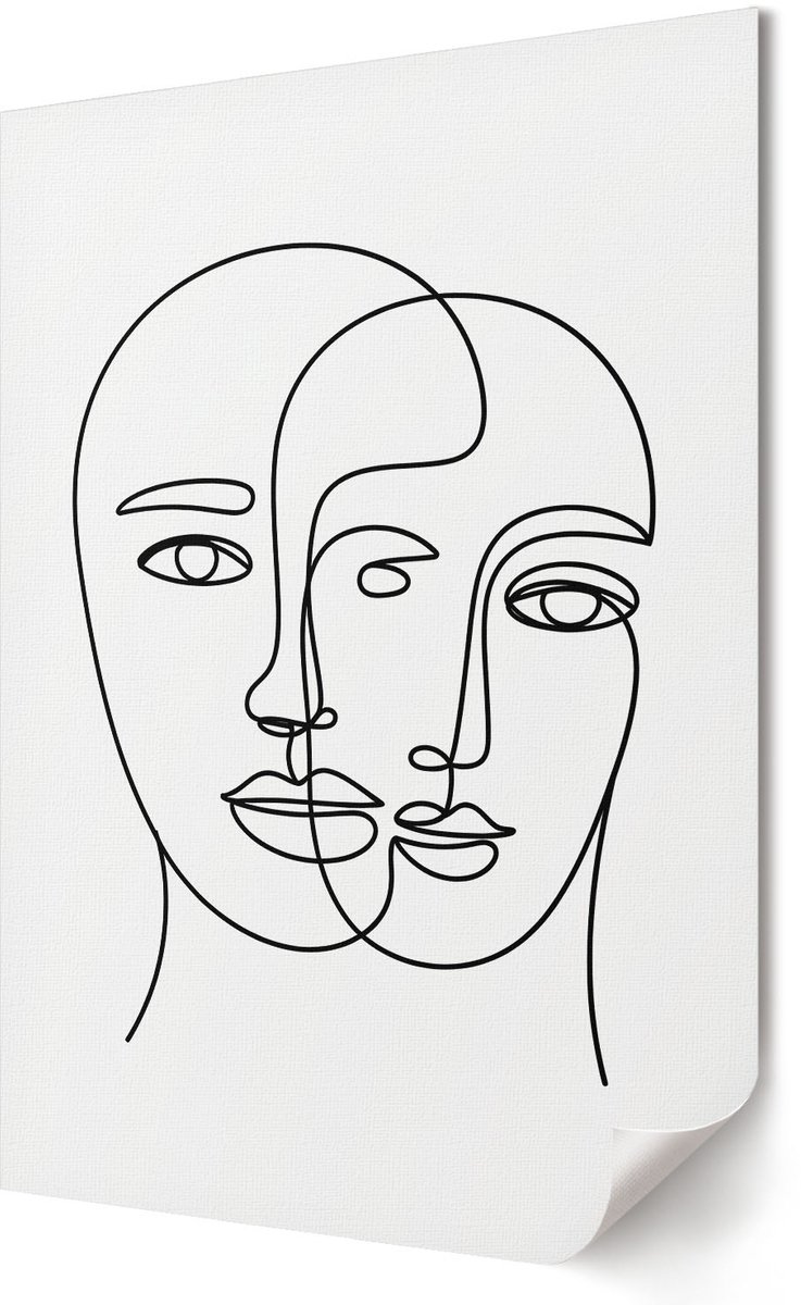 Coloray Polycanvas Poster - Portret Van Een Vrouw Ii, Tekening - A2 - Beige Kunst - Rechthoek - Wandkunst - Woonkamer, Slaapkamer, Kantoor - Rustiek