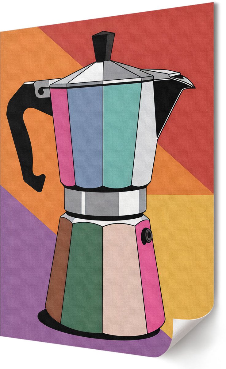 Coloray Polycanvas Wandposter - Kleurrijke Koffiepot, Illustratie - 420 x 594 - Oranje Kunst - Rechthoek - Wandkunstwerk - Woonkamer, Slaapkamer, Kantoor - Modern