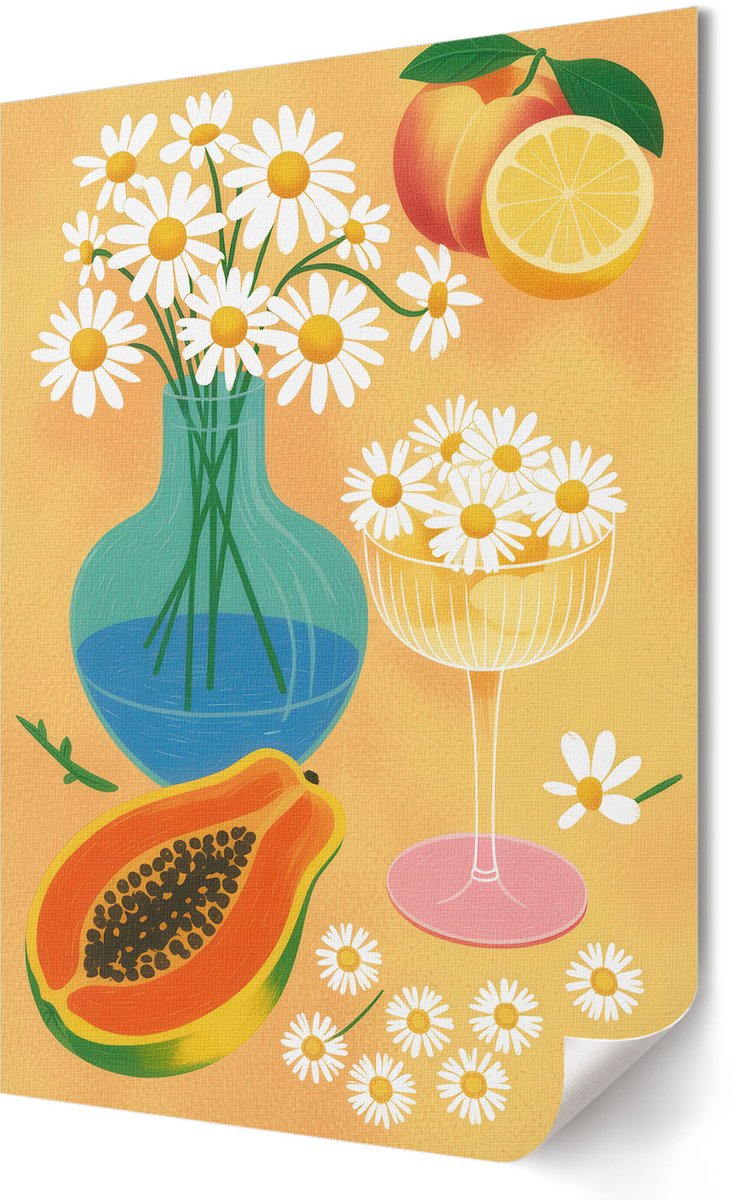 Coloray Polycanvas Wandposter - Bloemen En Vruchten, Illustratie - 420 x 594 - Geel Design - Rechthoek - Interieurdecoratie - Woonkamer, Slaapkamer, Kantoor - Decoratief