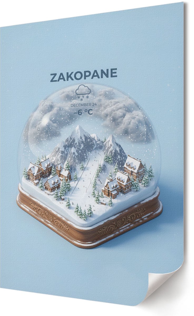 Coloray Canvas Poster Polycanvas - Sneeuwbol Zakopane, Illustratie - 420 x 594 - Blauw Poster - Rechthoek - Kunstposter - Woonkamer, Slaapkamer, Kantoor - Modern