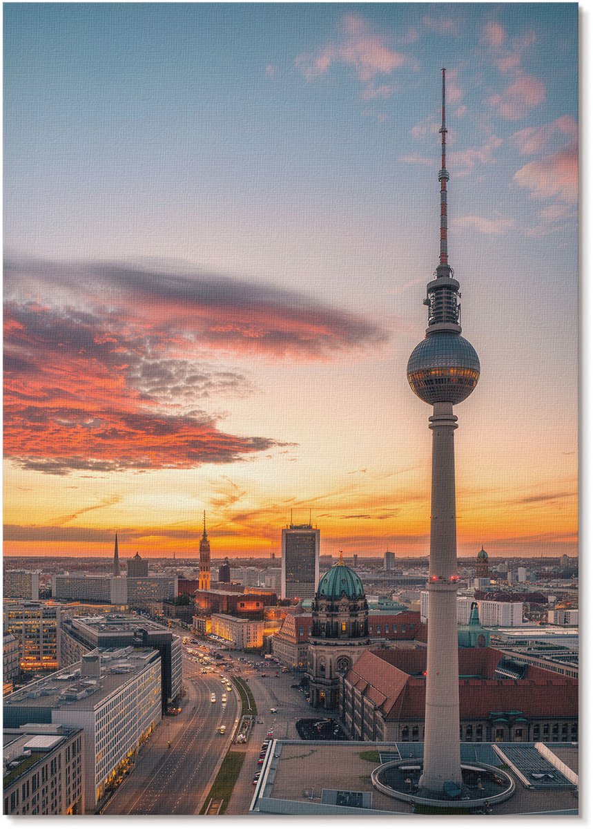 Tulup Polycanvas Wandposter - De Stad Bij Zonsondergang, Fotografie - A4 - Oranje Motief - Rechthoek - Interieurdecoratie - Woonkamer, Slaapkamer, Kantoor - Modern