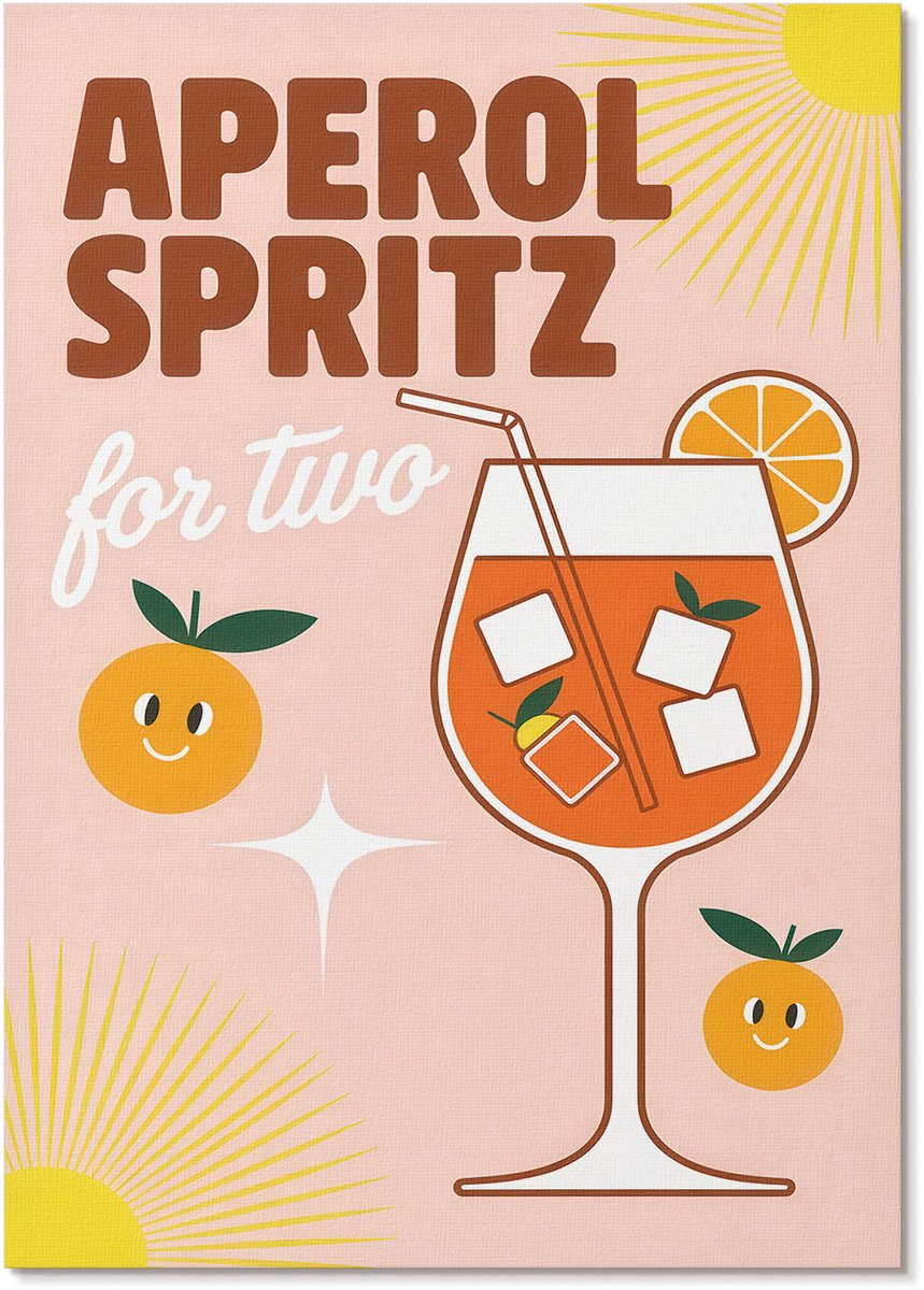 Tulup Canvas Poster Polycanvas - Aperol Spritz, Illustratie - A4 - Oranje Patroon - Rechthoek - Wandkunst - Woonkamer, Slaapkamer, Kantoor - Popcultuur