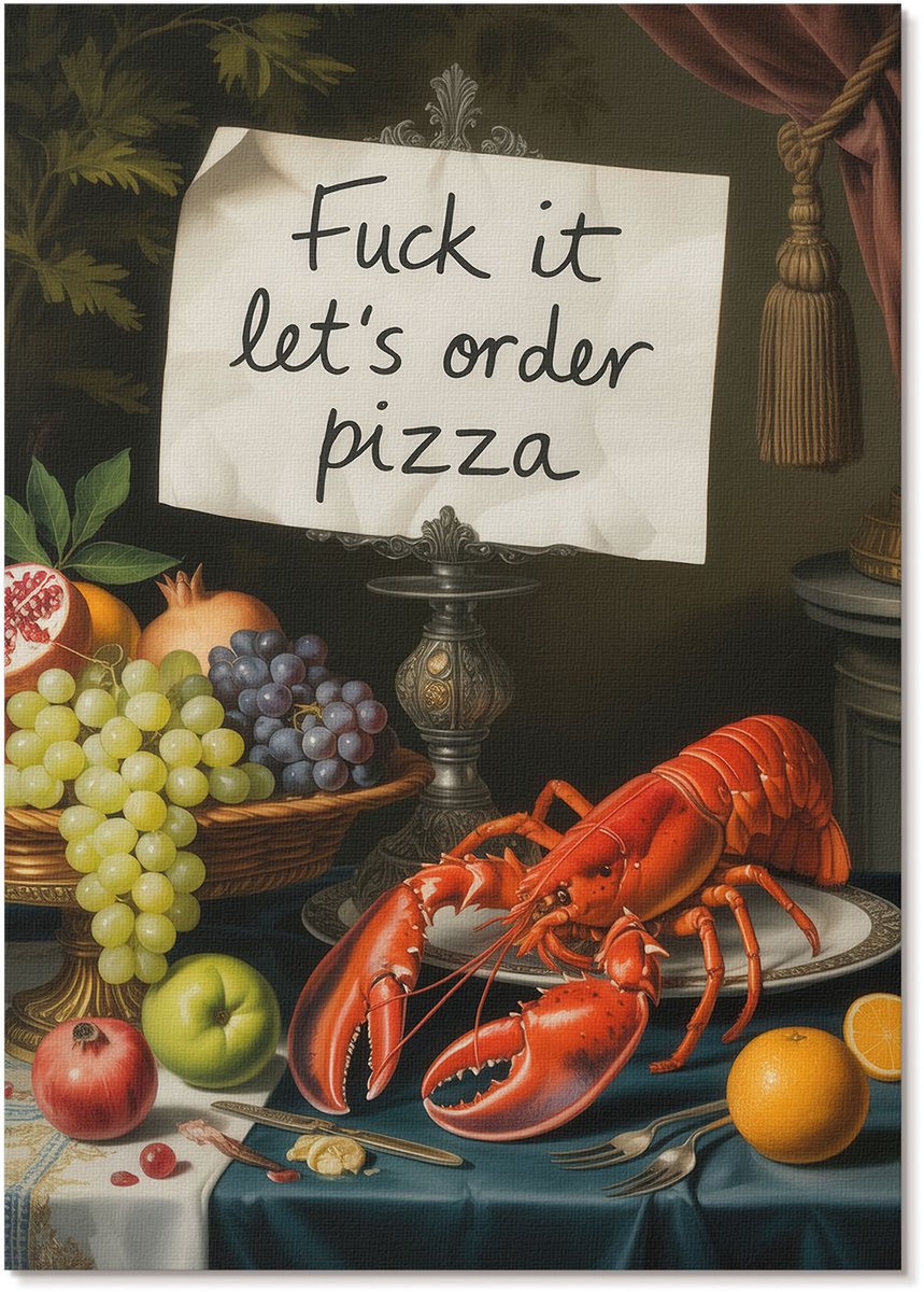Tulup Polycanvas Wandposter - Een Tafel Met Eten, Schilderen - A4 - Rood Poster - Rechthoek - Muurkunst - Woonkamer, Slaapkamer, Kantoor - Klassiek