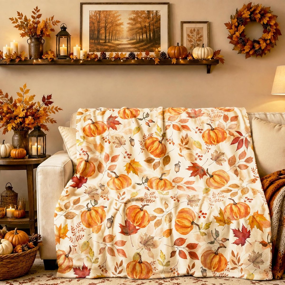 Plaid - 130x150 cm - Herfstdeken - Flanellen Deken - Halloween - Warme Fleece Deken - Sherpa Deken - Pompoen Deken - Woondeken - Bankplaid - Slaapkamer Deken - Decoratieve Deken - Oranje Herfstdeken - Zachte Deken - Dubbelzijdige Deken - Cozy Deken