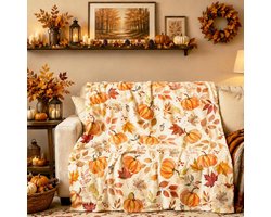 Plaid - 130x150 cm - Herfstdeken - Flanellen Deken - Halloween - Warme Fleece Deken - Sherpa Deken - Pompoen Deken - Woondeken - Bankplaid - Slaapkamer Deken - Decoratieve Deken - Oranje Herfstdeken - Zachte Deken - Dubbelzijdige Deken - Cozy Deken