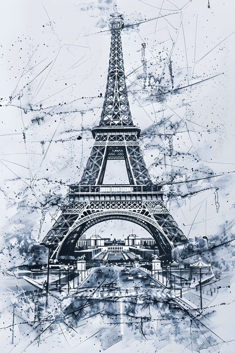 Eiffeltoren Poster - Parijs - Stadsgezicht - Schets - Vintage - posters - formaat 30x40cm - Wanddecoratie - XS2382MT