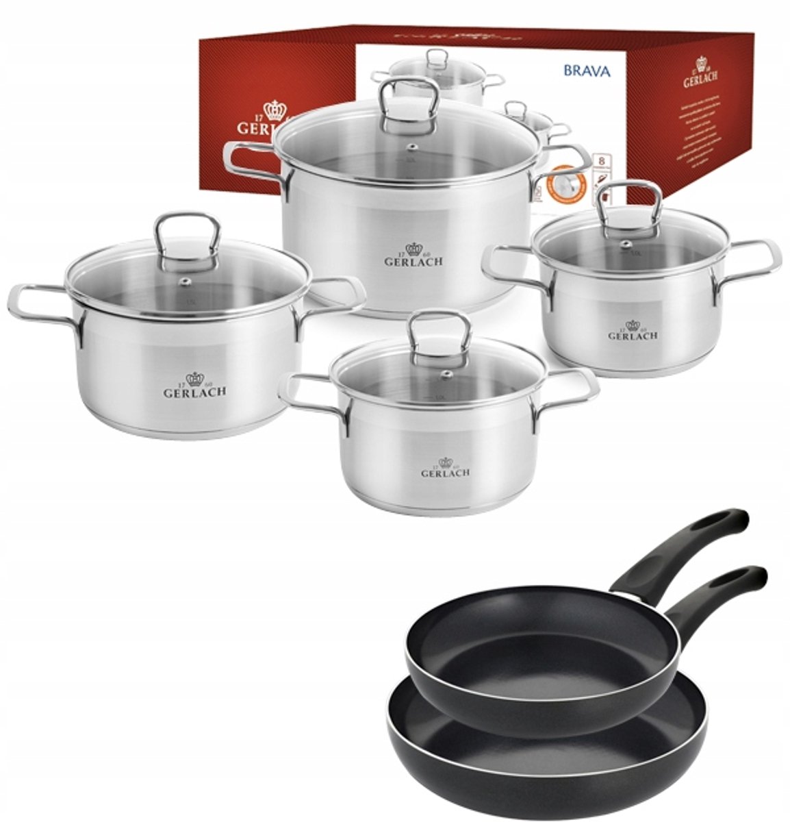 Gerlach Brava Pannenset 8-delig + 2 Koekenpannen (24/28cm)