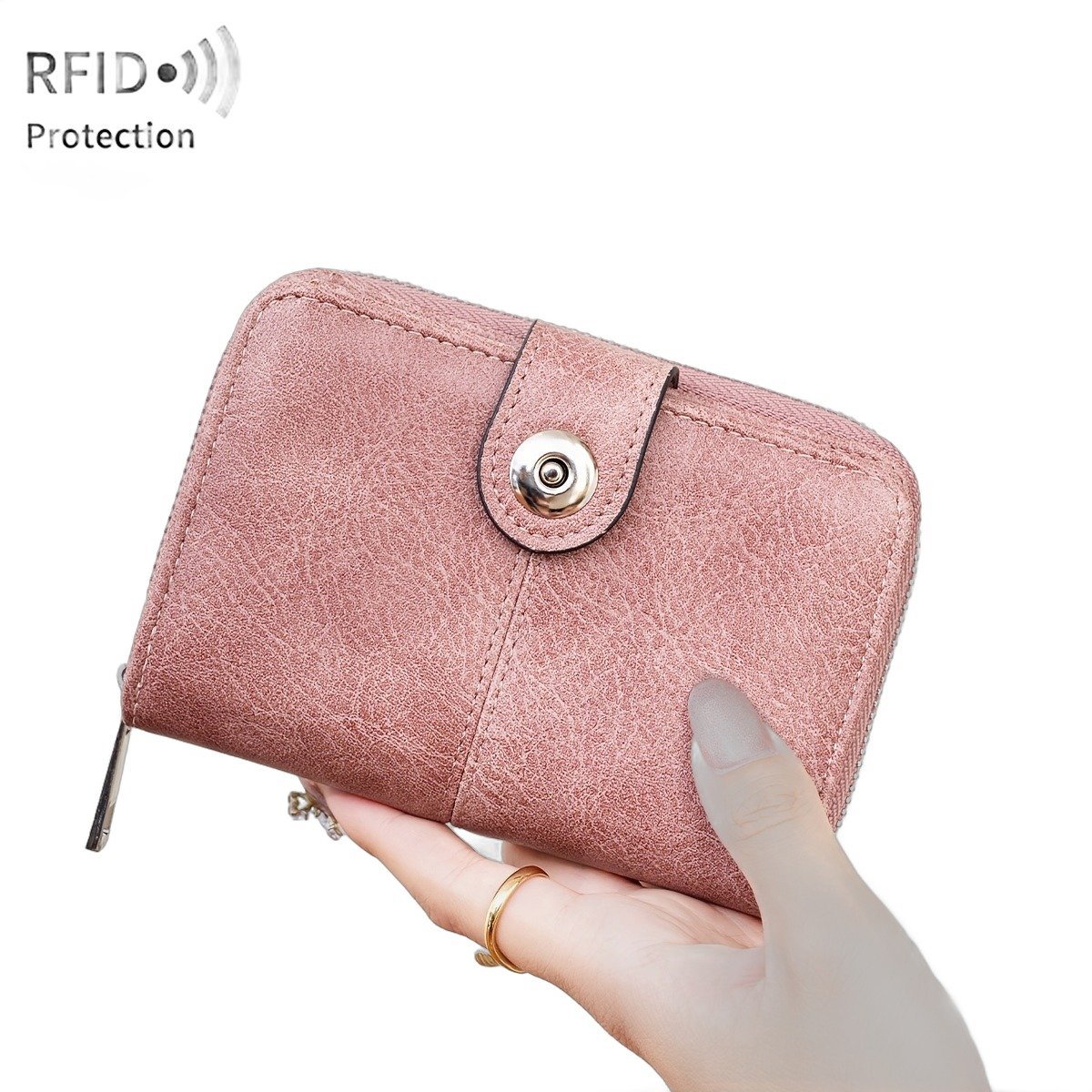 Currero Portomonee - Portemonnee Dames & Heren - RFID Anti Skim - Pasjeshouder - Klein Model - Met Rits - Kunstleer - Roze