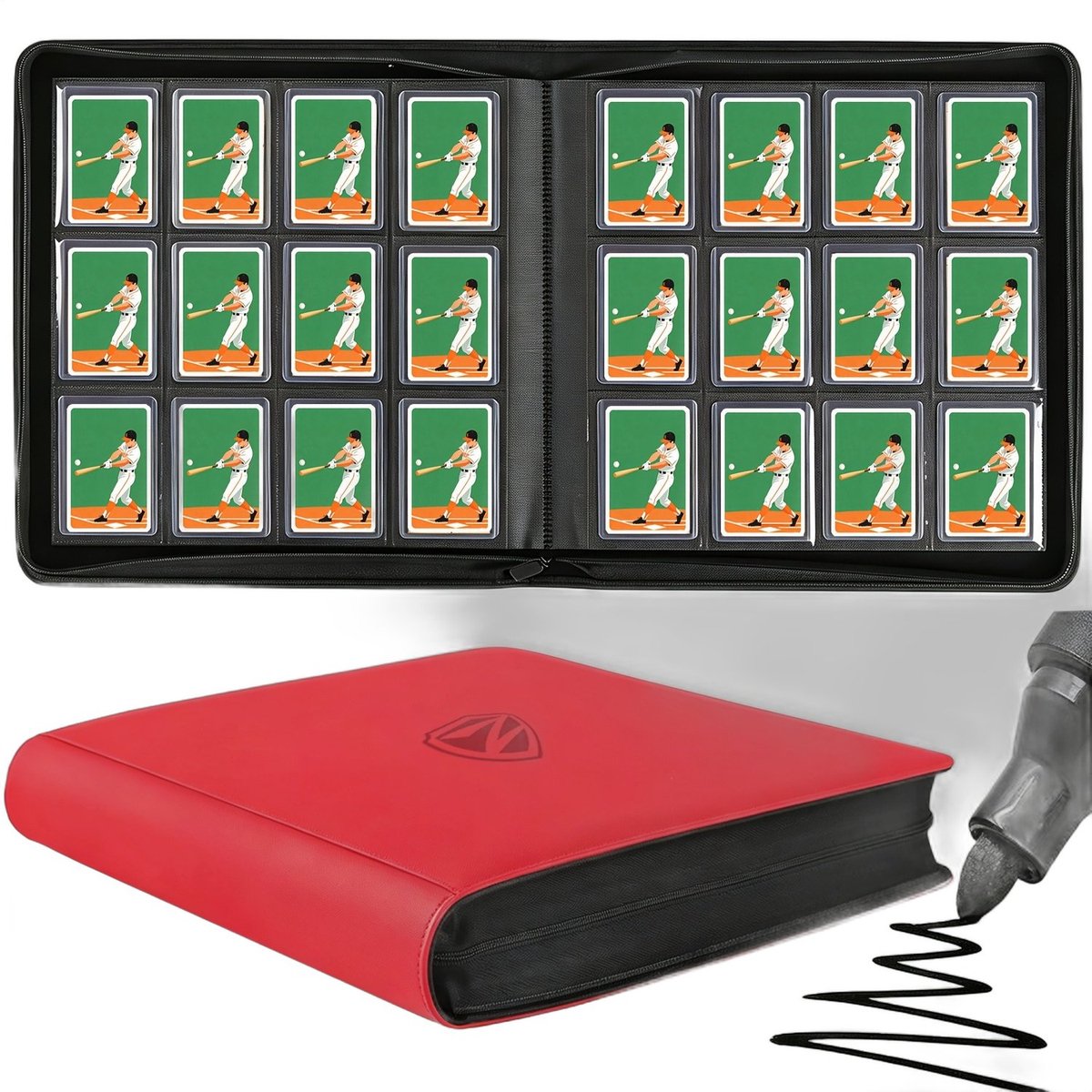 Currero Toploader Binder - Verzamelmap Kaarten - Geschikt voor Pokemon - 4 Pocket - 9 Pocket - 12 Pocket - Trading Card Map - Toploadermap - Rood - 384 Kaarten