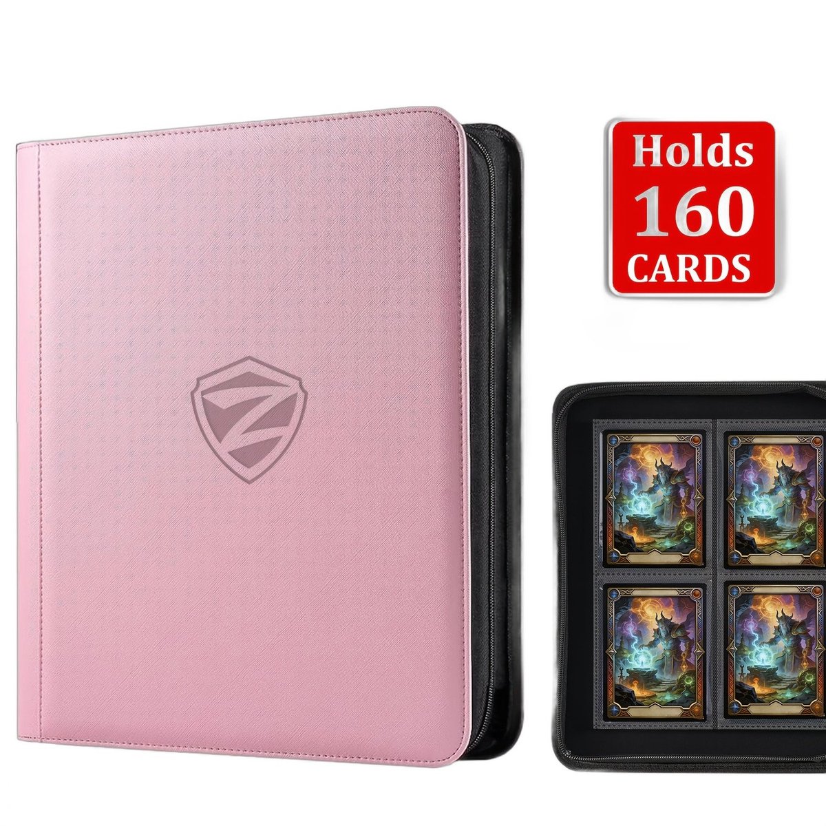 Currero Toploader Binder - Verzamelmap Kaarten - Geschikt voor Pokemon - 4 Pocket - 9 Pocket - 12 Pocket - Trading Card Map - Toploadermap - Lichtroze - 160 Kaarten