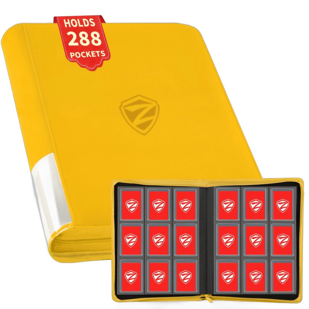 Currero Toploader Binder - Verzamelmap Kaarten - Geschikt voor Pokemon - 4 Pocket - 9 Pocket - 12 Pocket - Trading Card Map - Toploadermap - Geel - 288 Kaarten