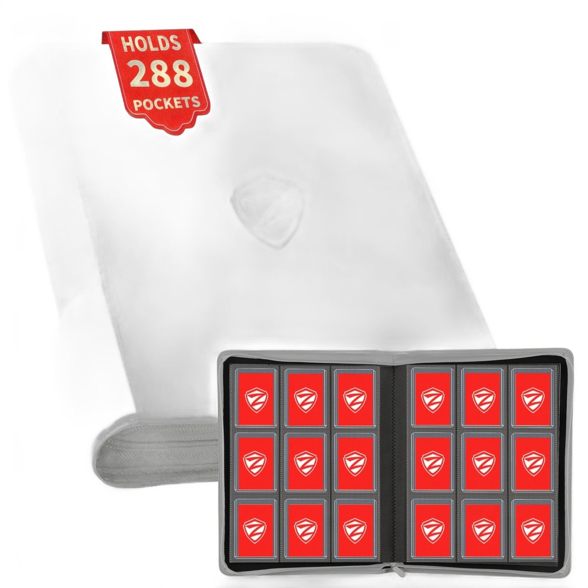 Currero Toploader Binder - Verzamelmap Kaarten - Geschikt voor Pokemon - 4 Pocket - 9 Pocket - 12 Pocket - Trading Card Map - Toploadermap - Grijs - 288 Kaarten