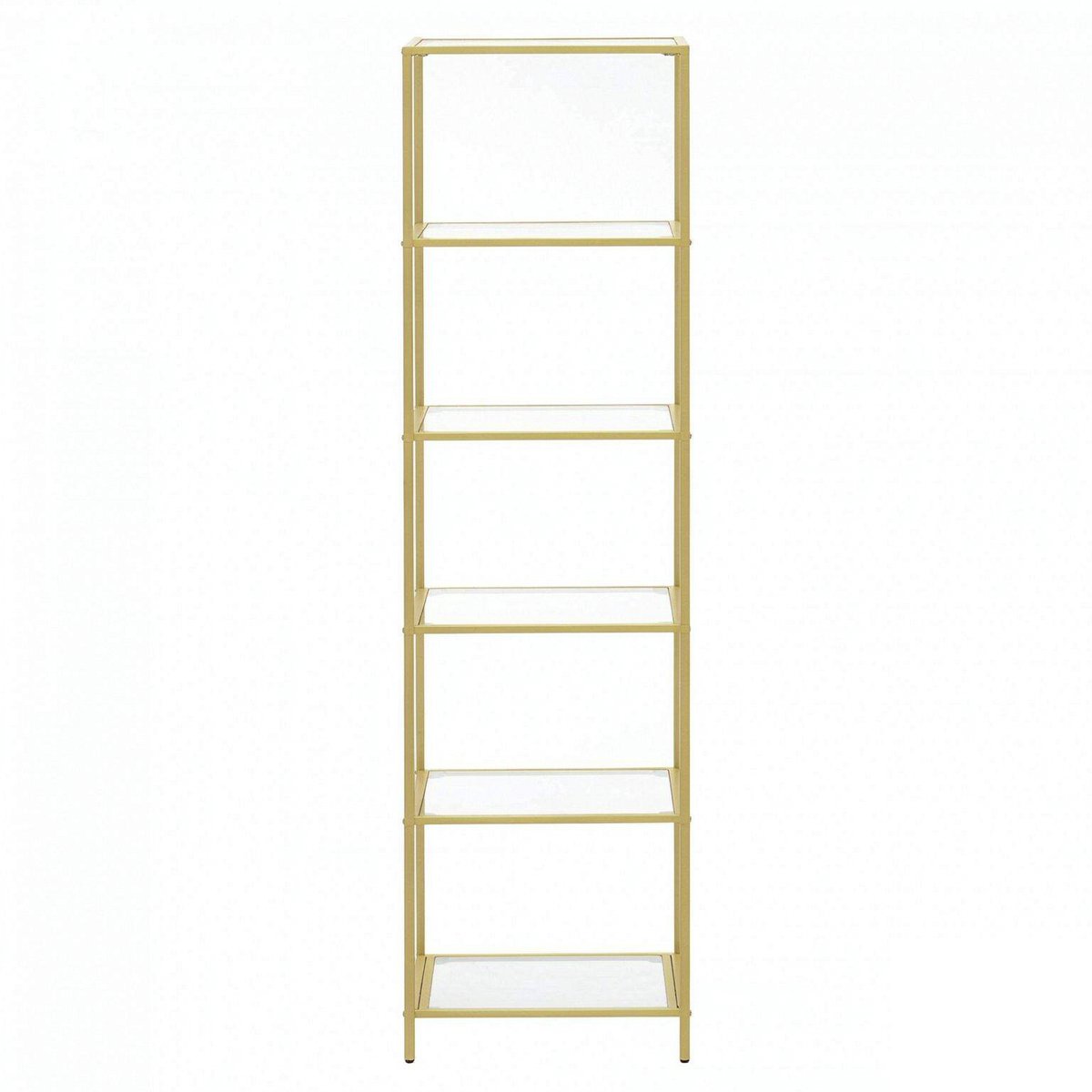 Opbergrek 6-laags boekenkast Displayrek 30x40x177,3cm Goud Glazen planken van gehard glas met stalen frame Slank hoog ontwerp en ruimtebesparend Met verstelbare voetjes en anti-kantelbeveiliging Geschikt voor slaapkamer woonkamer en thuiskantoor