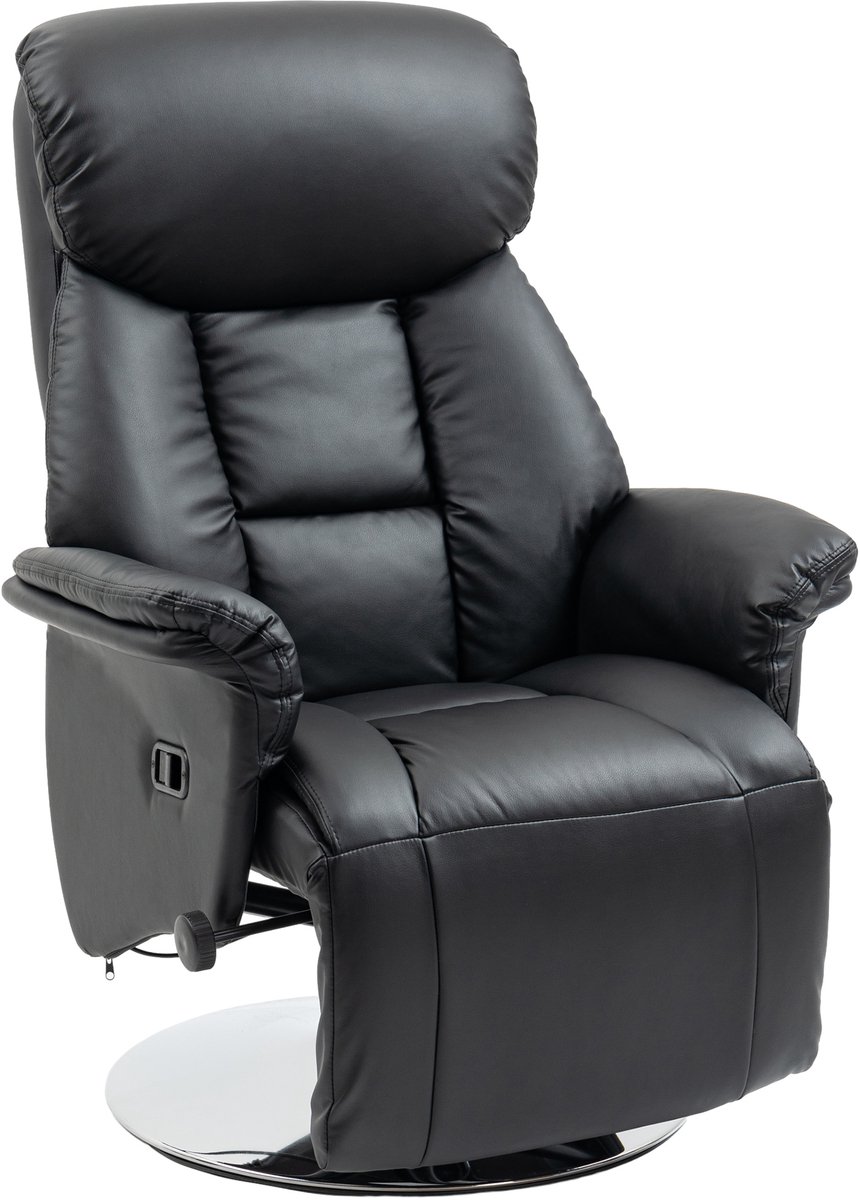 Relaxstoel met ligfunctie, 360° draaibaar, televisiestoel met verstelbare rugleuning, voetensteun, ruststoel, 150 kg belastbaar, ligstoel, tv-stoel voor woonkamer, slaapkamer, polyurethaanmateriaal, zwart