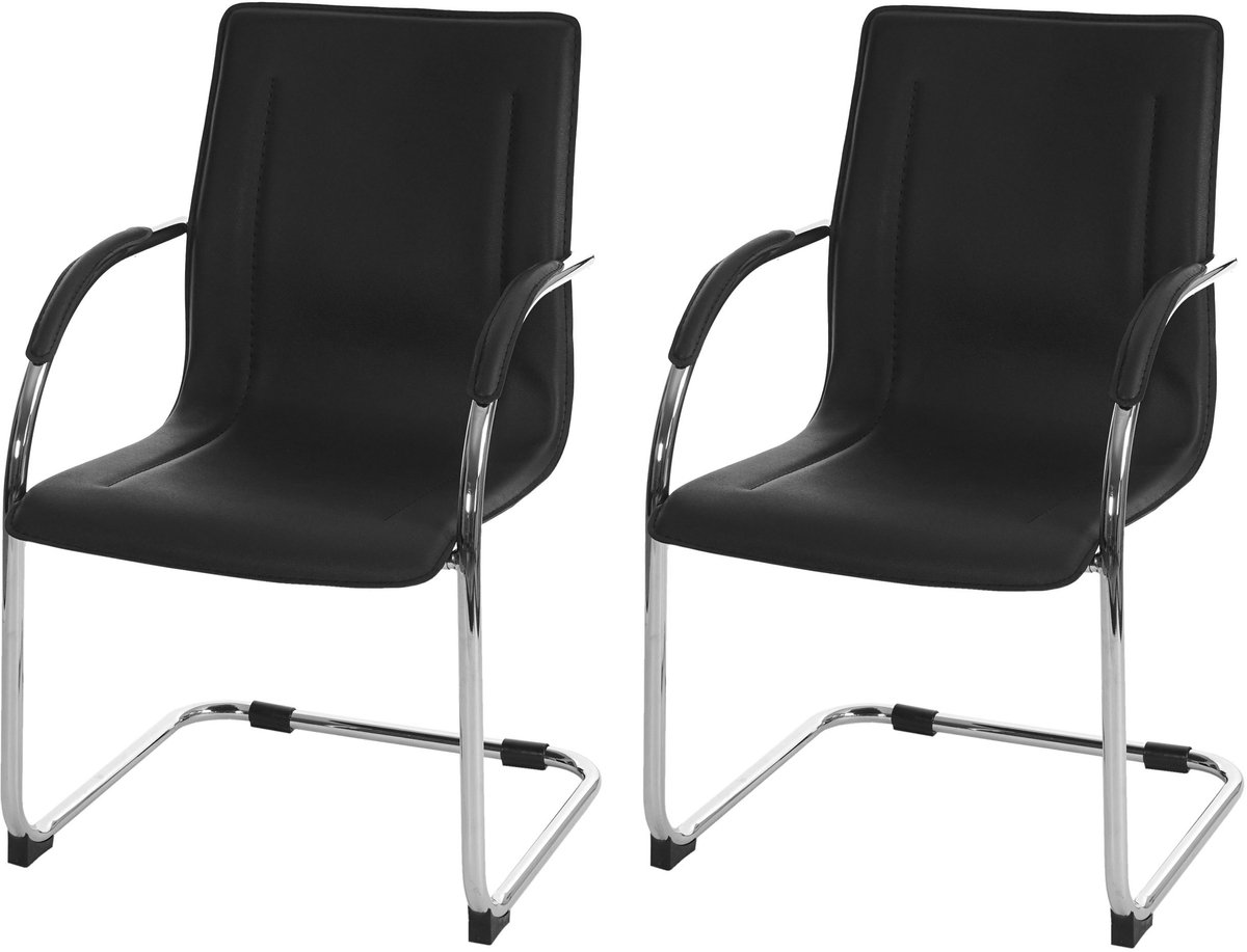 MCW Set van 2 eetkamerstoel Samara, vrijdragende keukenstoel fauteuil stoel, staal ~ zwart