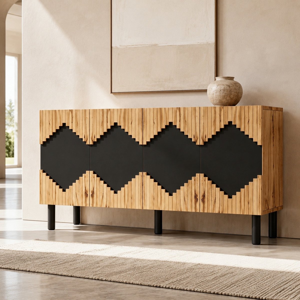 MODENUIT Dressoir - 2 Deuren Met Druk-Open - Voor Woonkamer En Hal - MDF En Spaanplaat - 140x40x70 Cm