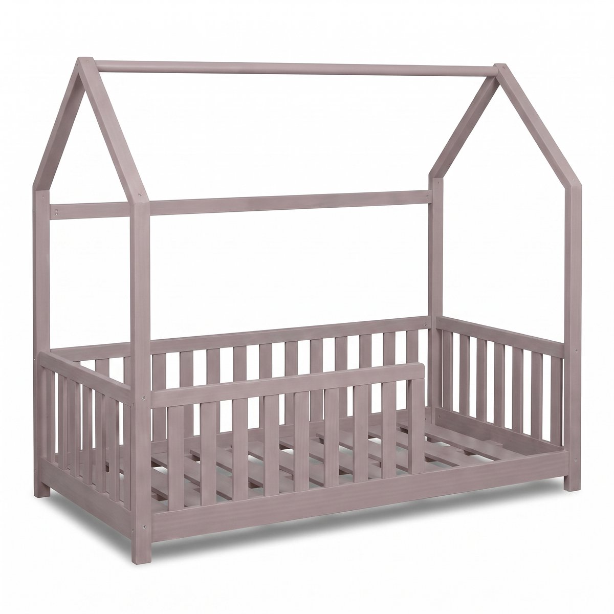 Buxibo Kinderbed – Houten Huisbed met Veiligheidsrails – Peuter Bed – 60x120 cm – Klei Grijs