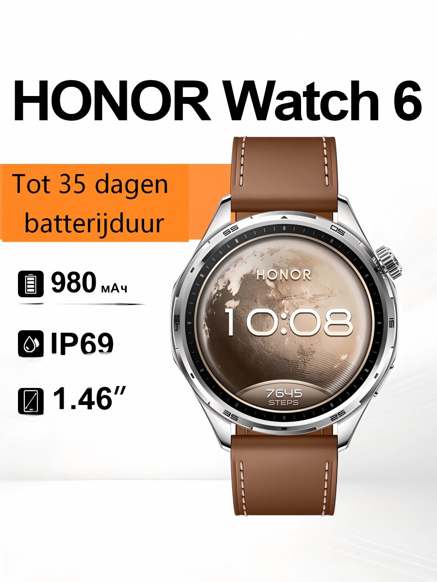 Honor Watch 6 Smartwatch – AMOLED – GPS – 35 dagen batterijduur – Bruin