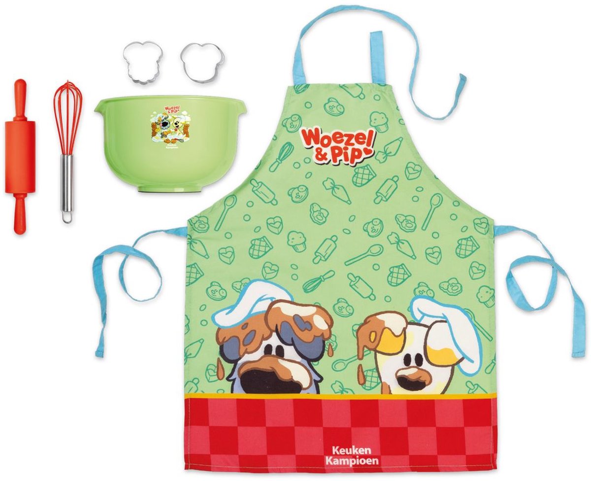 Woezel & Pip Bakset - Keuken Kampioen - 6-delig - Met kinderschort, deegroller, garde, kom en 2 koekjesvormpjes - Peuter en kleuter speelgoed - Voor meisjes en jongens - Vanaf 3 jaar