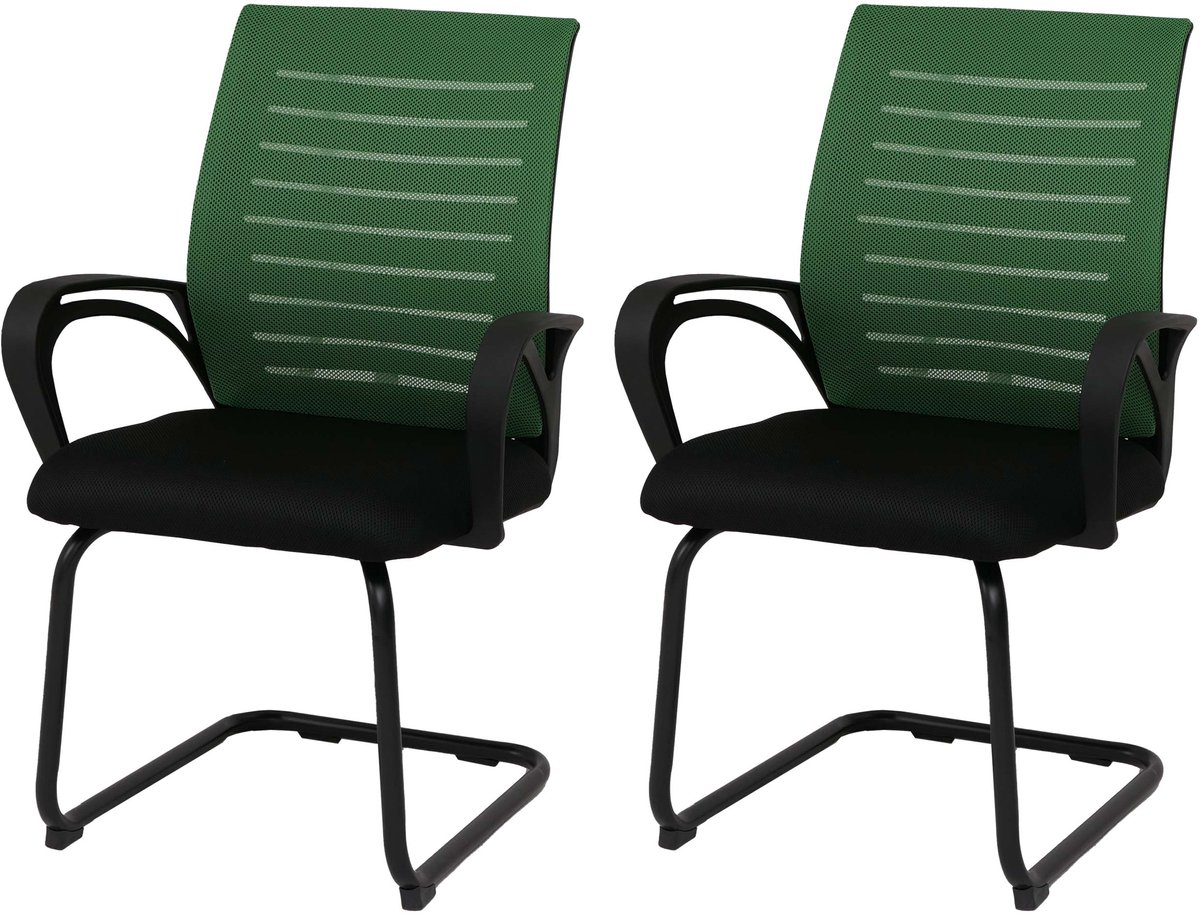 Set van 2 vergaderstoelen MCW-K51, bezoekersstoel als sledestoel, stof/textiel (250 g/m²) MVG ~ groen, frame zwart