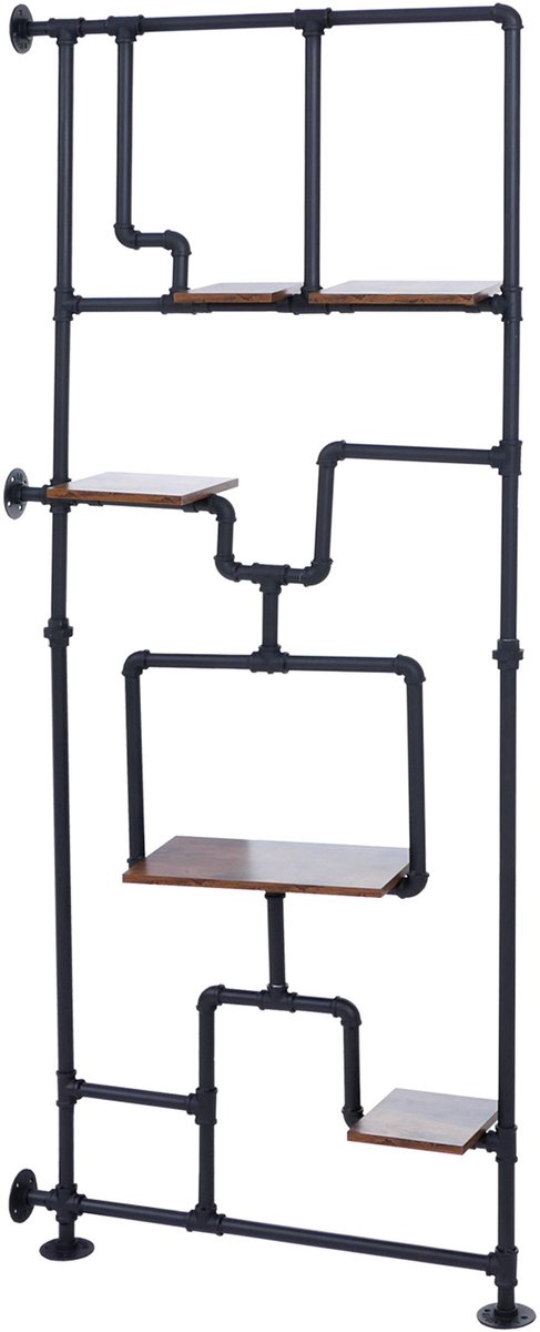 Ruimteverdeler met plank MCW-P10, woonplank opbergplank, industrieel metaal melamine MVG 203x80x20cm ~ donkerbruin