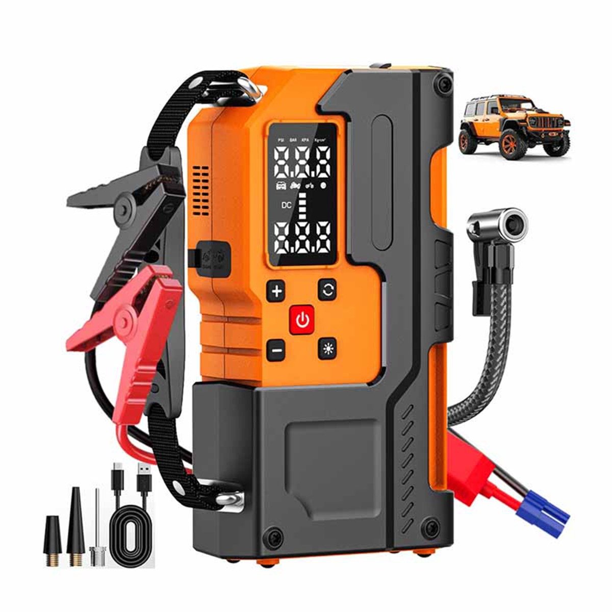 120W 12V Auto Startbooster met Luchtcompressor – 10000mAh Draagbare Bandenspanner en Powerbank, Type-C Opladen, LED Noodlamp