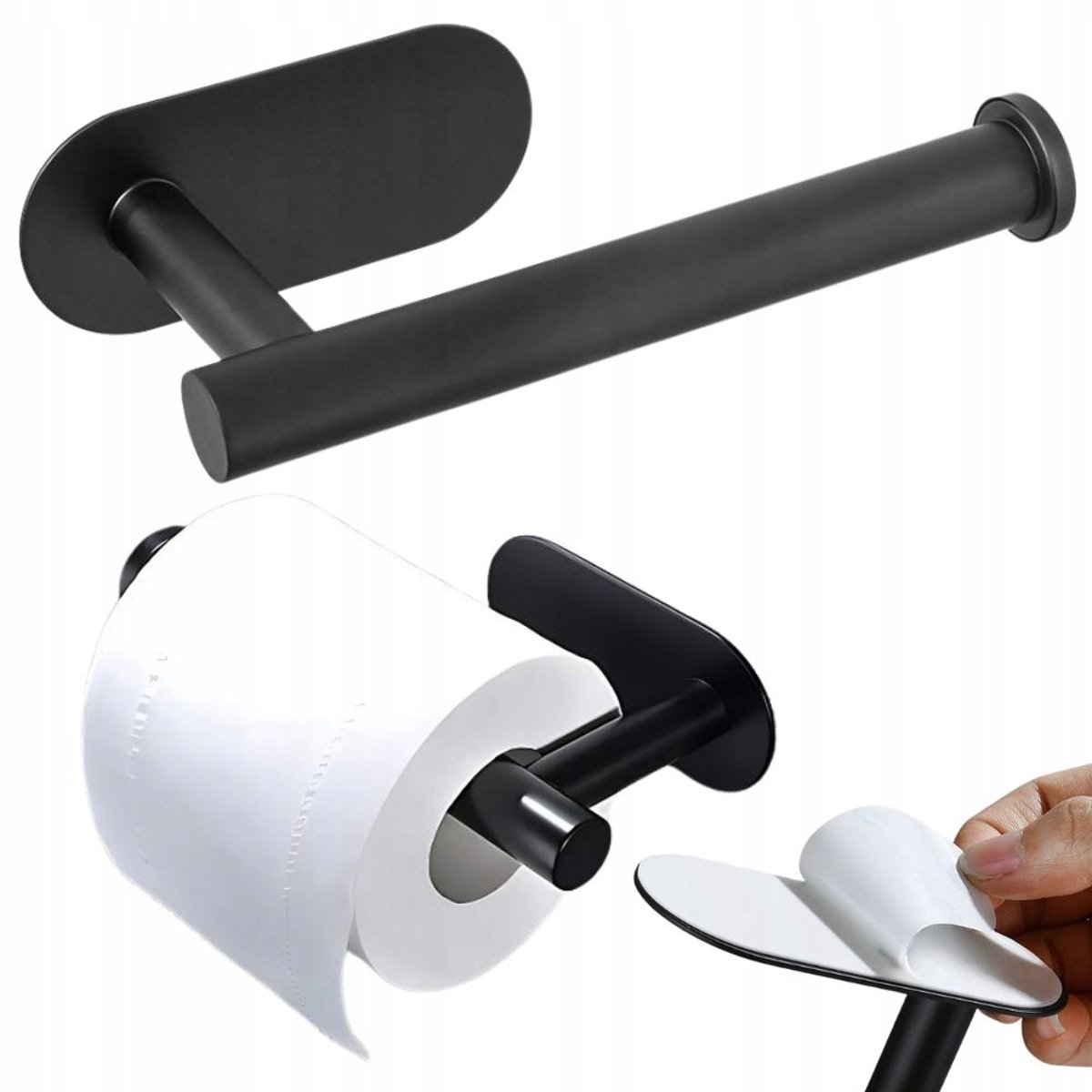 Zelfklevende Toiletrolhouder Zwart Metaal - Geen Boren Nodig