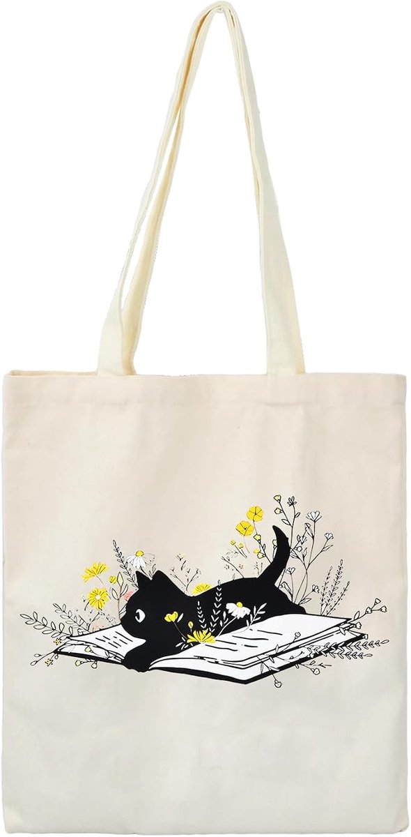 Volumoon Canvas Boodschappentas voor Katten, bedrukte stoffen tas, katoenen linnen tas, herbruikbare boodschappentas, boodschappentas voor school, werk, dagelijkse boodschappen