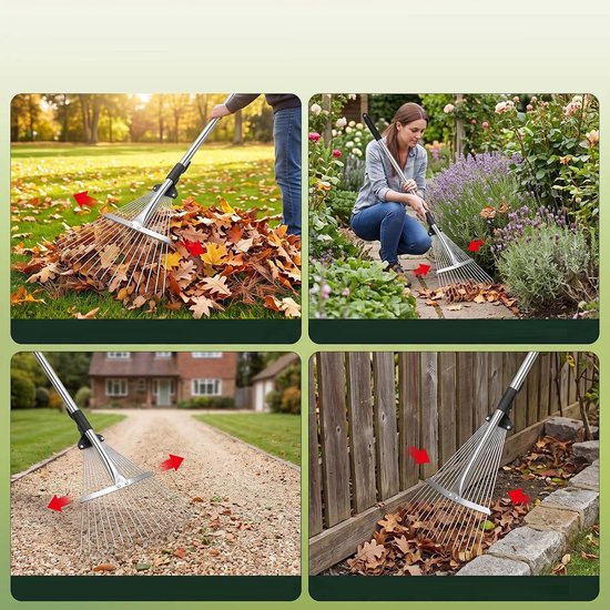 Tuinhark Voor Bladeren - Verstelbare Bladhark - Uitbreidbare Opvouwbare Bladhark - Tuinharken - Metalen Hark Voor Bladeren — afbeelding 5