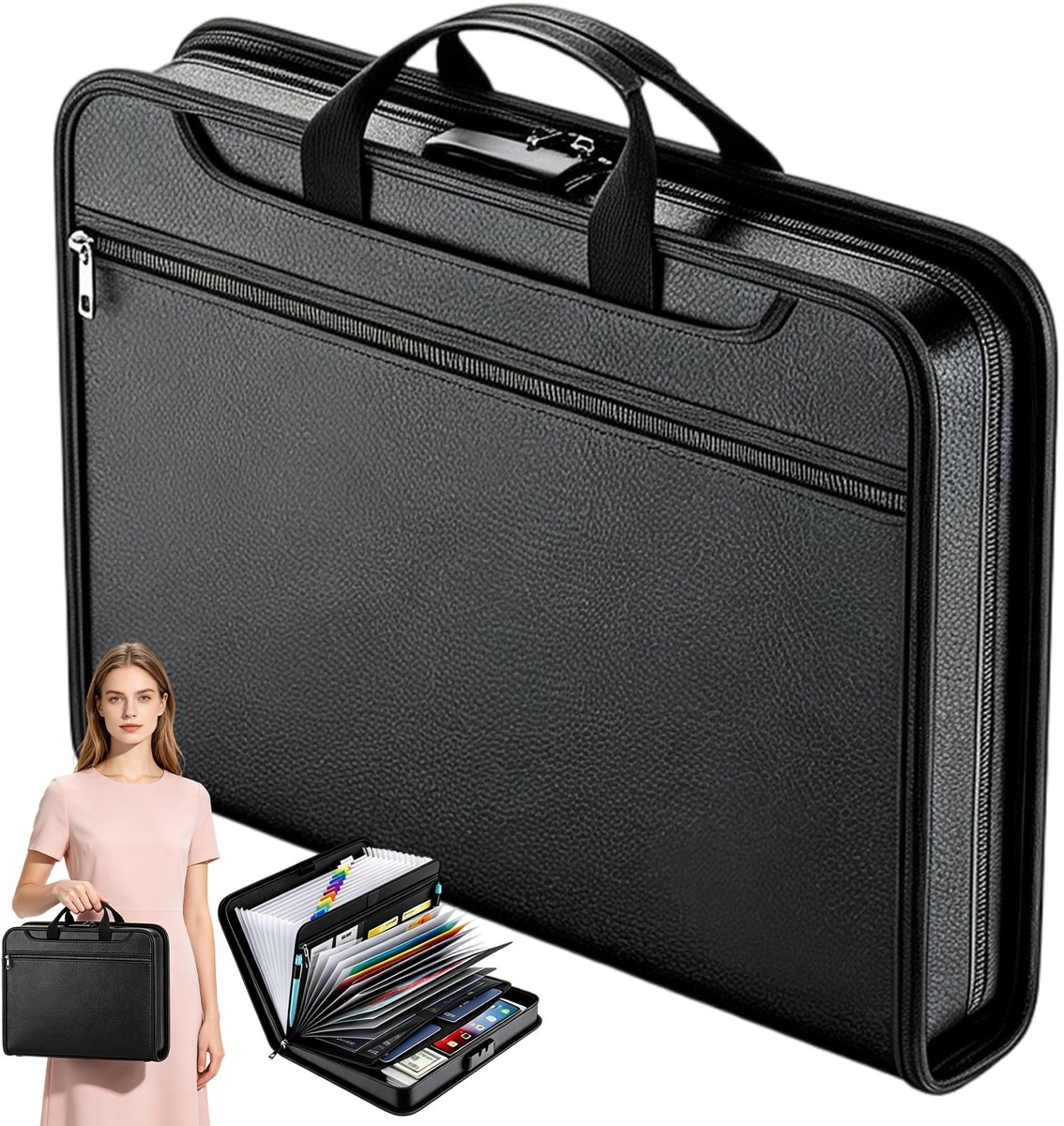 Brandveilige Documentenmap - A4 Documentenbox - Brandwerende Documententas - Document Organizer - 3 Cijferig Slot - Waterdicht - Kleurlabels - 36x26x7 cm - Veilige Documentenhouder - Voor Paspoorten & Contracten & Certificaten - Zwart