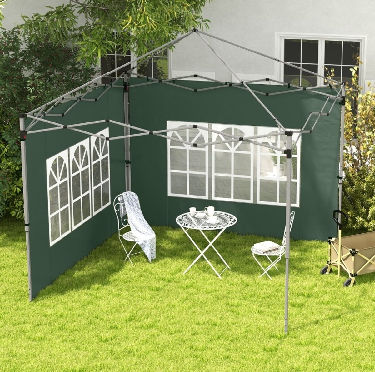MODFU - Paviljoenzijwanden - Met Raam - 2-Delige Set - Groen - 295 X 195 Cm