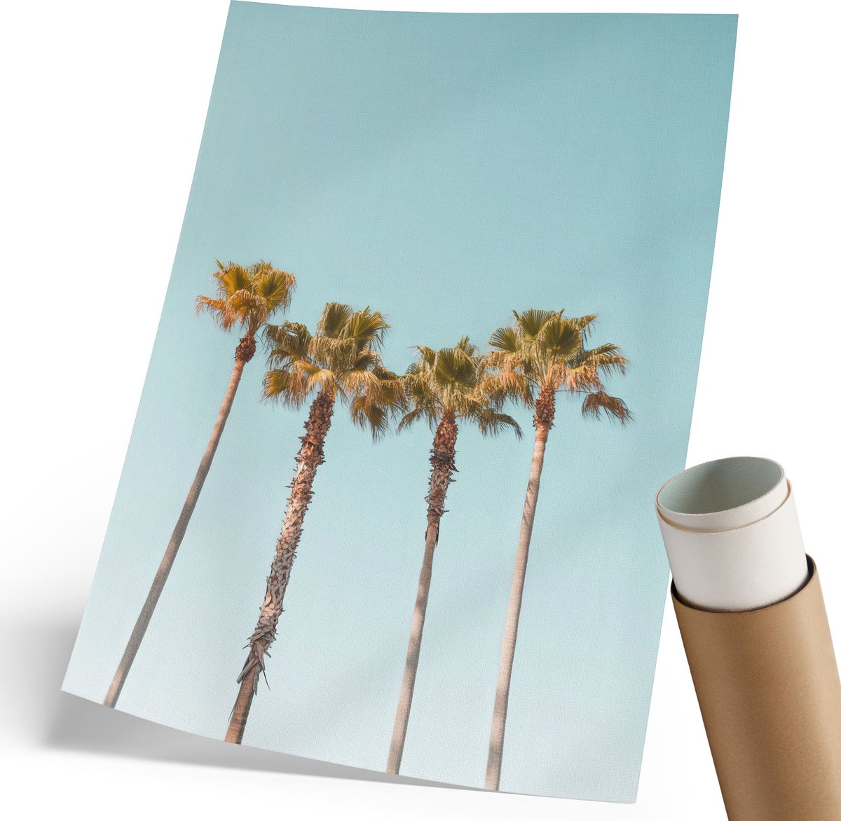 Coloray Polycanvas Poster - Tropische Palmbomen, Fotografie - 210 x 297 mm - Blauw Illustratie - Rechthoek - Kunstposter - Woonkamer, Slaapkamer, Kantoor - Modern