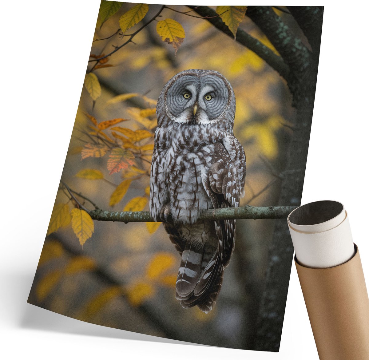 Coloray Polycanvas Wandposter - Herfstuil, Fotografie - 210 x 297 mm - Bruin Design - Rechthoek - Canvasposter - Woonkamer, Slaapkamer, Kantoor - Klassiek
