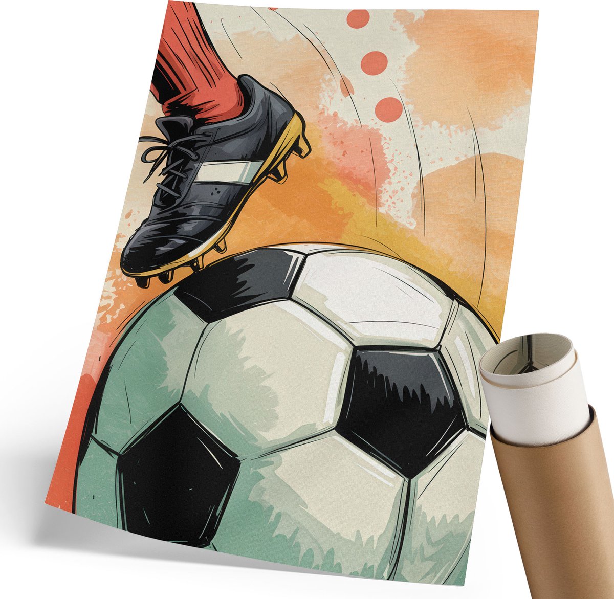 Coloray Polycanvas Wandposter - Voetbal, Illustratie - 210 x 297 mm - Zwart Wandposter - Rechthoek - Muurkunst - Woonkamer, Slaapkamer, Kantoor - Expressief