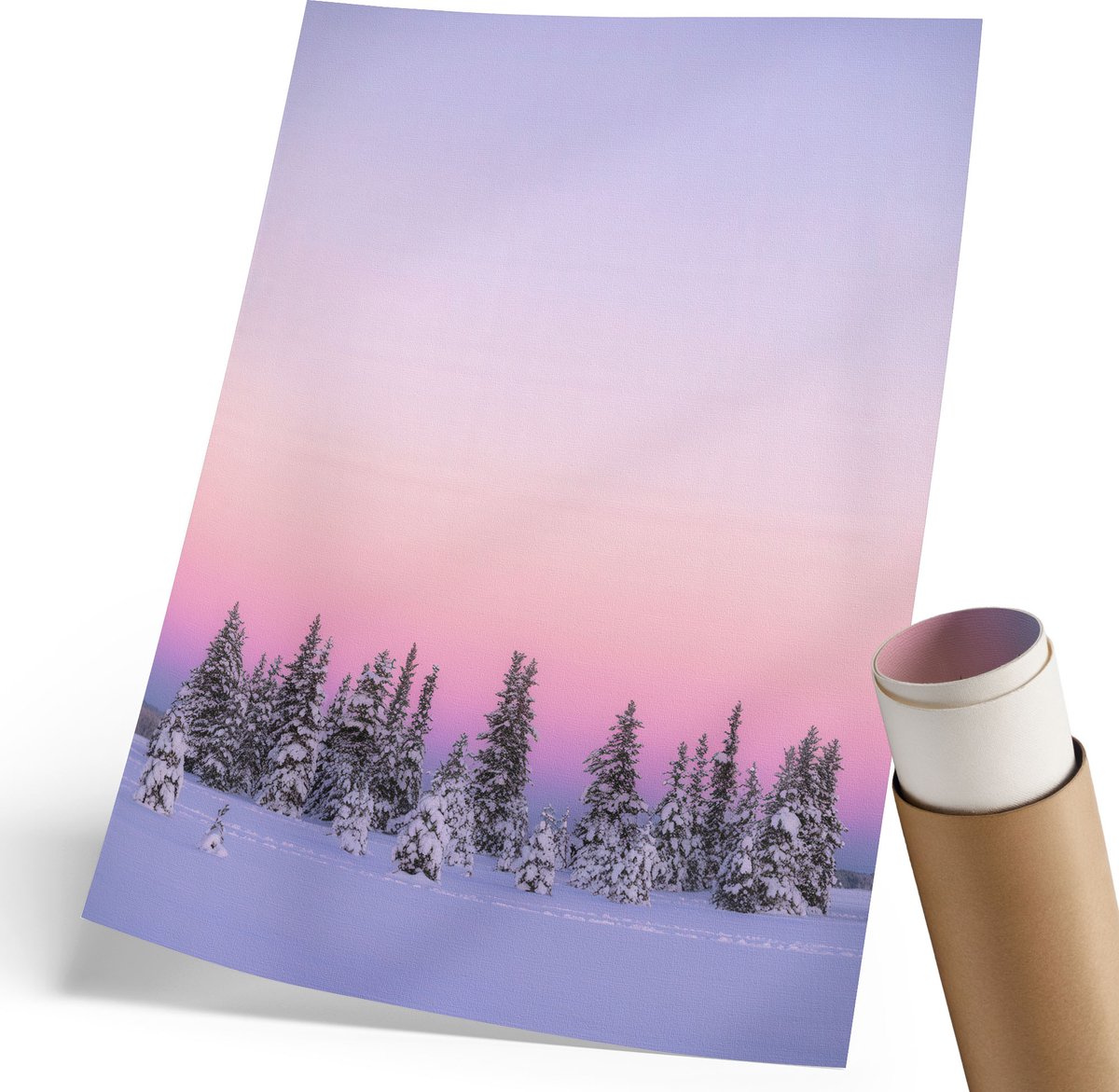 Coloray Polycanvas Wandposter - Winterlandschap, Fotografie - 210 x 297 mm - Roze Decoratie - Rechthoek - Wandkunstwerk - Woonkamer, Slaapkamer, Kantoor - Klassiek