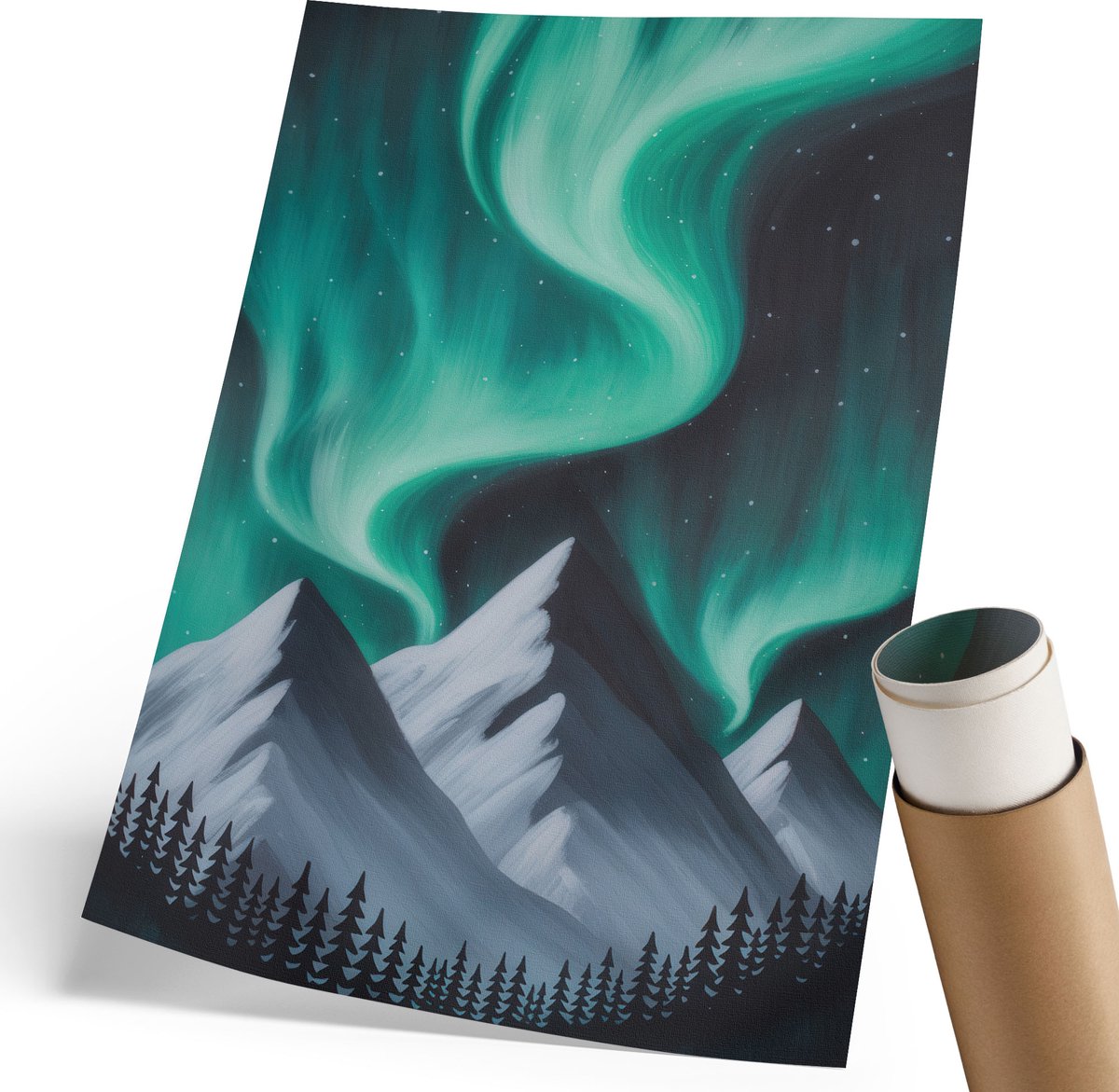 Coloray Polycanvas Poster - Magische Nacht, Schilderen - 210 x 297 mm - Turkoois Wanddecoratie - Rechthoek - Kunstposter - Woonkamer, Slaapkamer, Kantoor - Expressief
